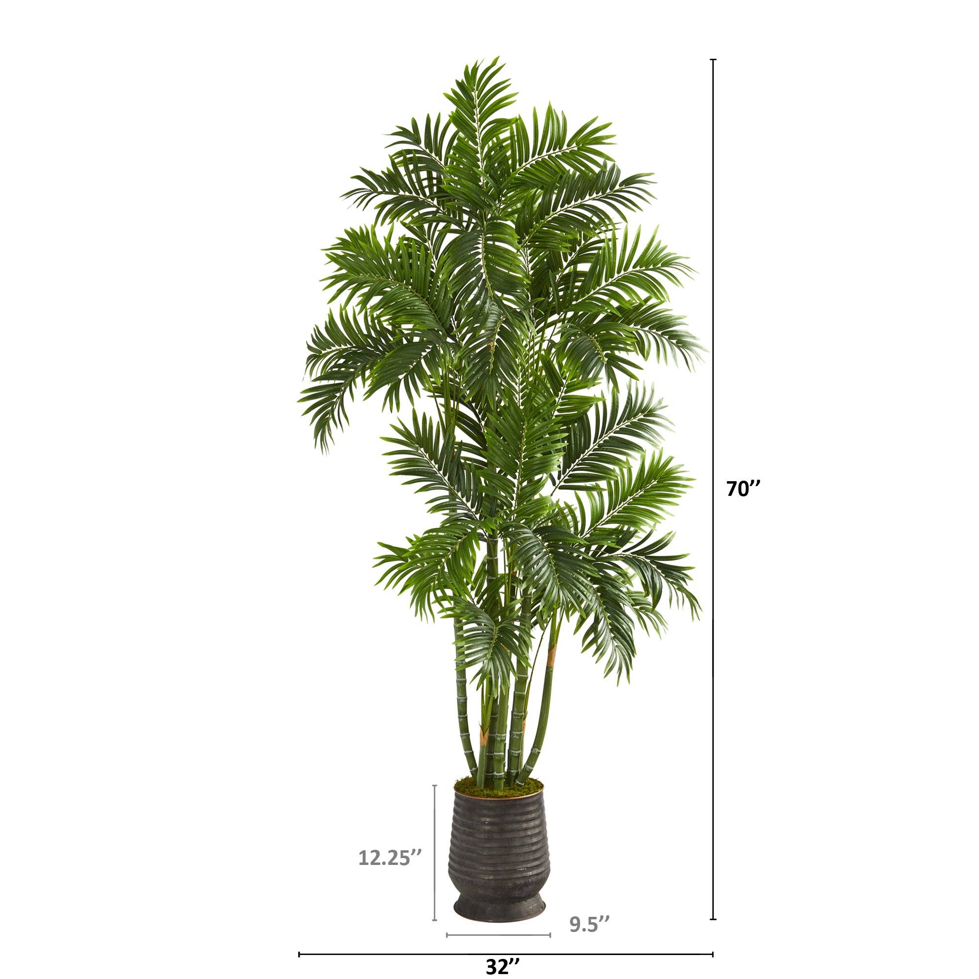 70” Areca Palm Artificial Tree in Ribbed Metal Planter - Image 2