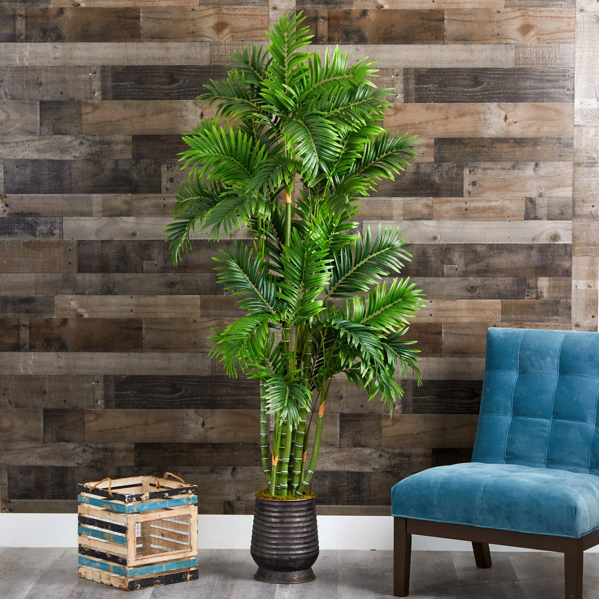 70” Areca Palm Artificial Tree in Ribbed Metal Planter - Image 3