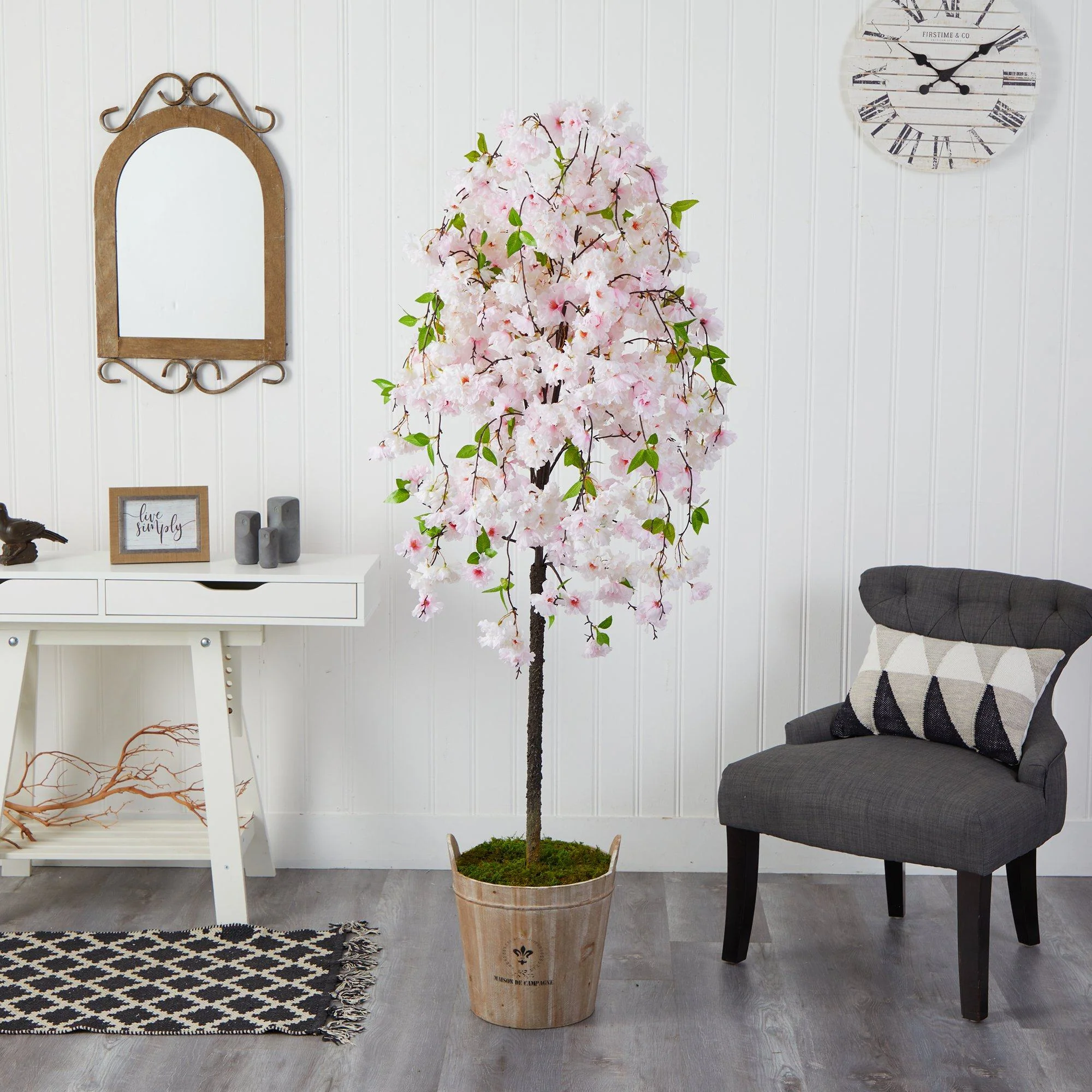 70” Cherry Blossom Artificial Tree in Farmhouse Planter - Image 3