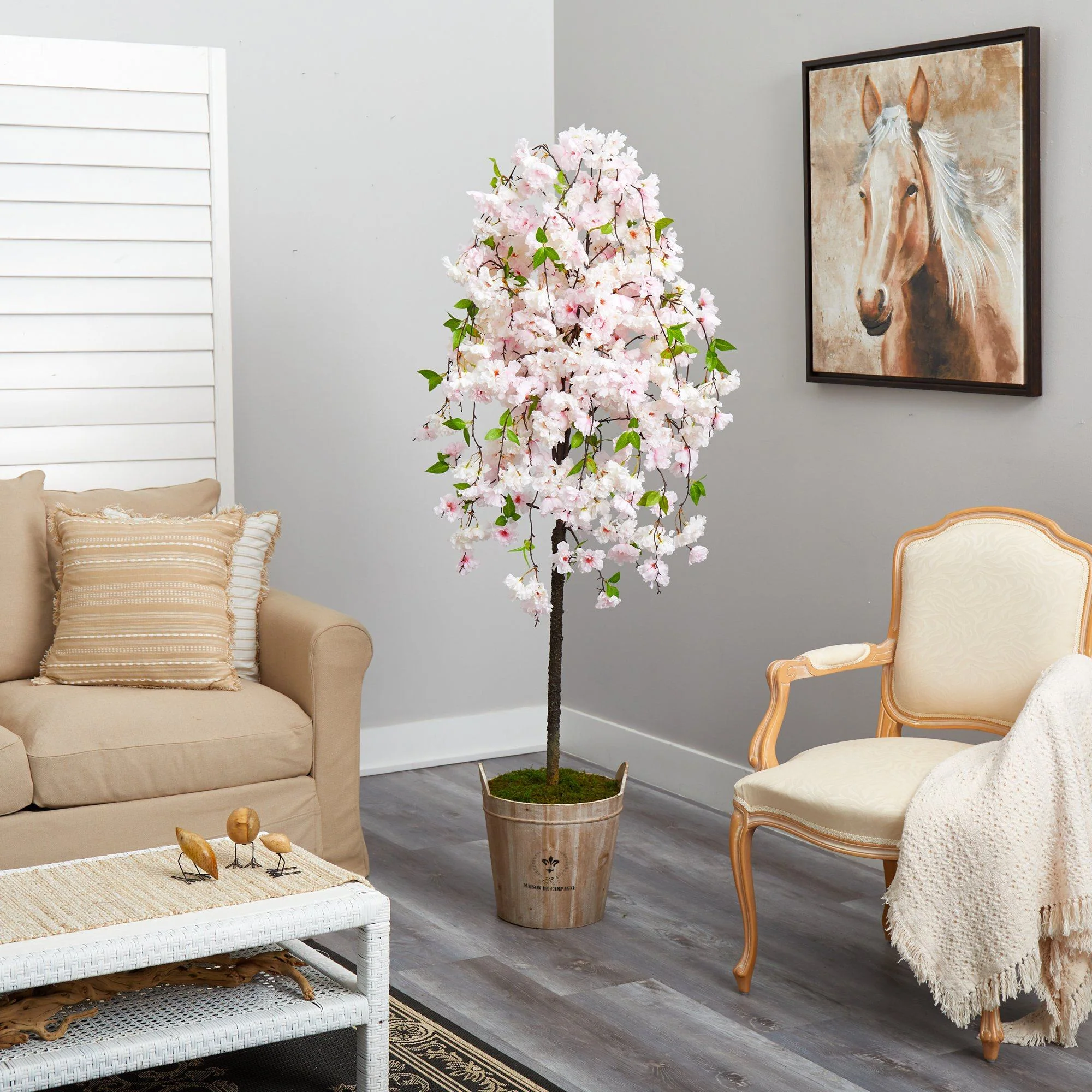 70” Cherry Blossom Artificial Tree in Farmhouse Planter - Image 4