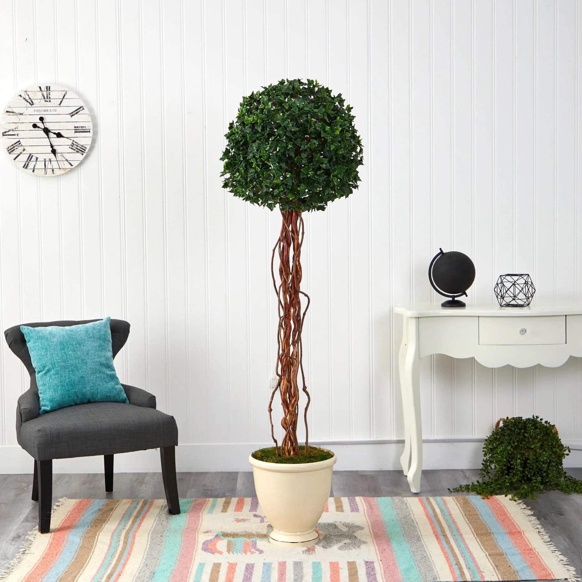 70” English Ivy Single Ball Artificial Topiary Tree in Decorative Urn UV Resistant (Indoor/Outdoor) - Image 3