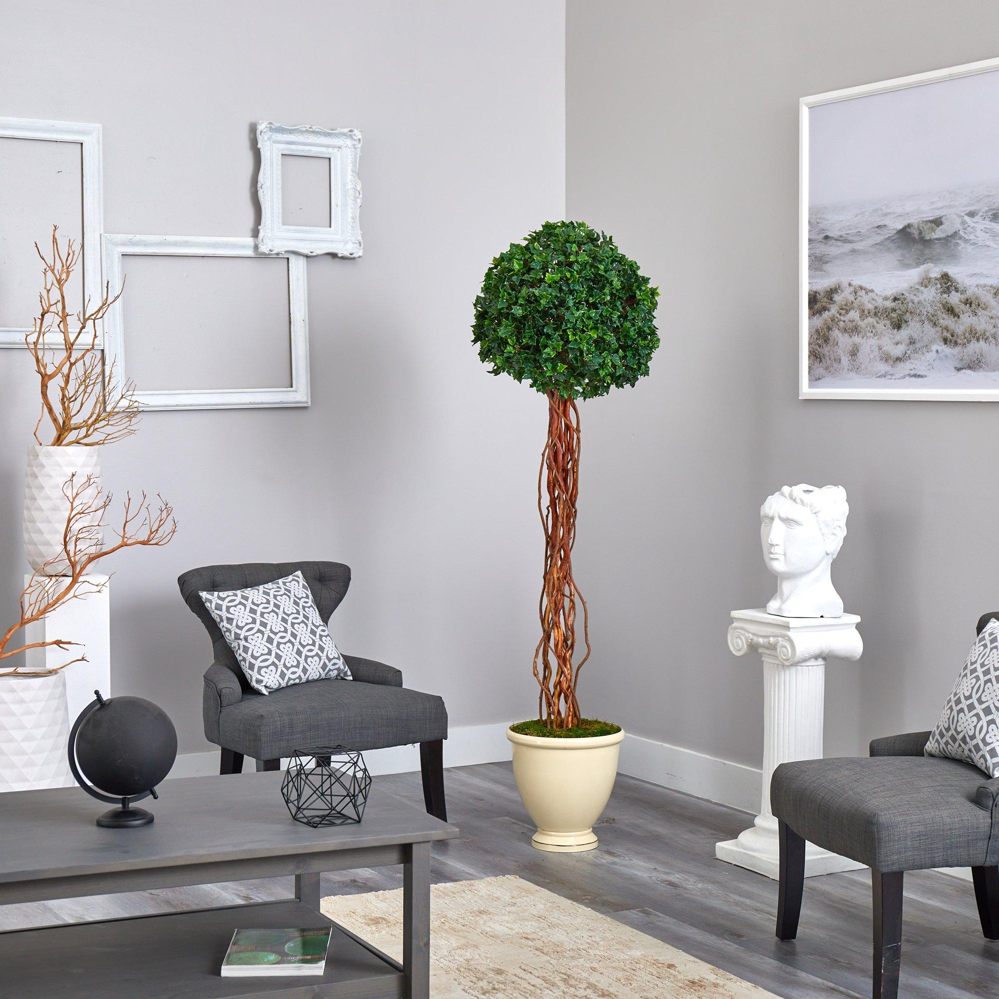 70” English Ivy Single Ball Artificial Topiary Tree in Decorative Urn UV Resistant (Indoor/Outdoor) - Image 4