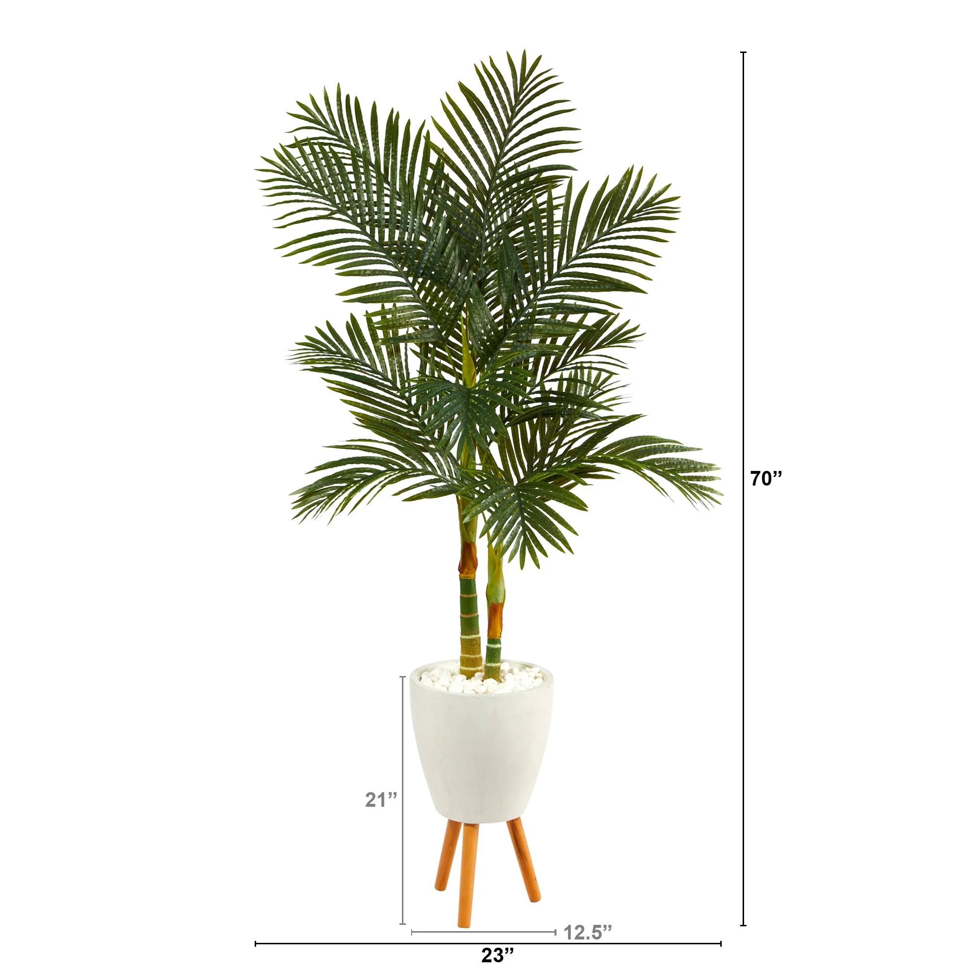 70” Golden Cane Artificial Palm Tree in White Planter with Stand - Image 2