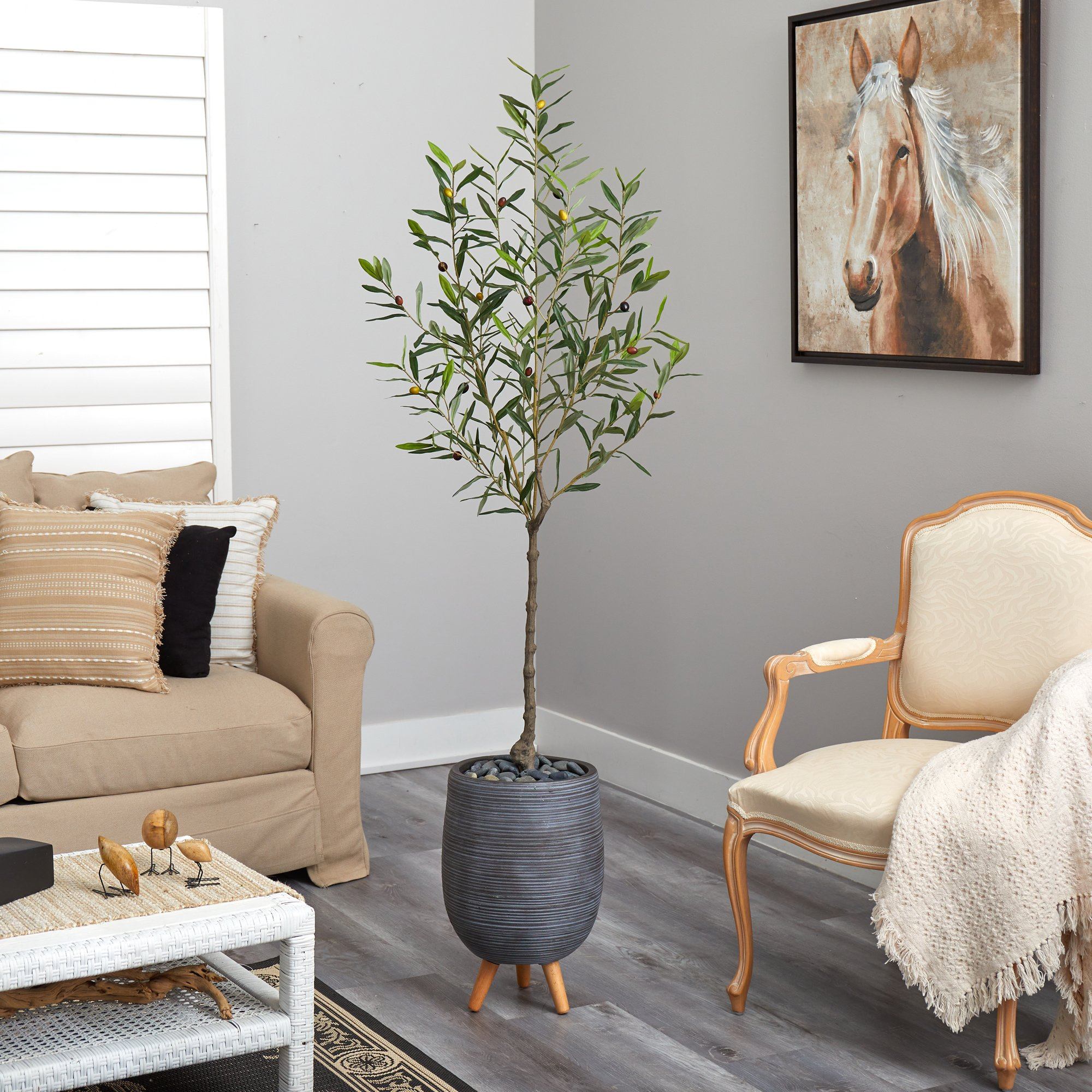 70” Olive Artificial Tree in Gray Planter with Stand - Image 4