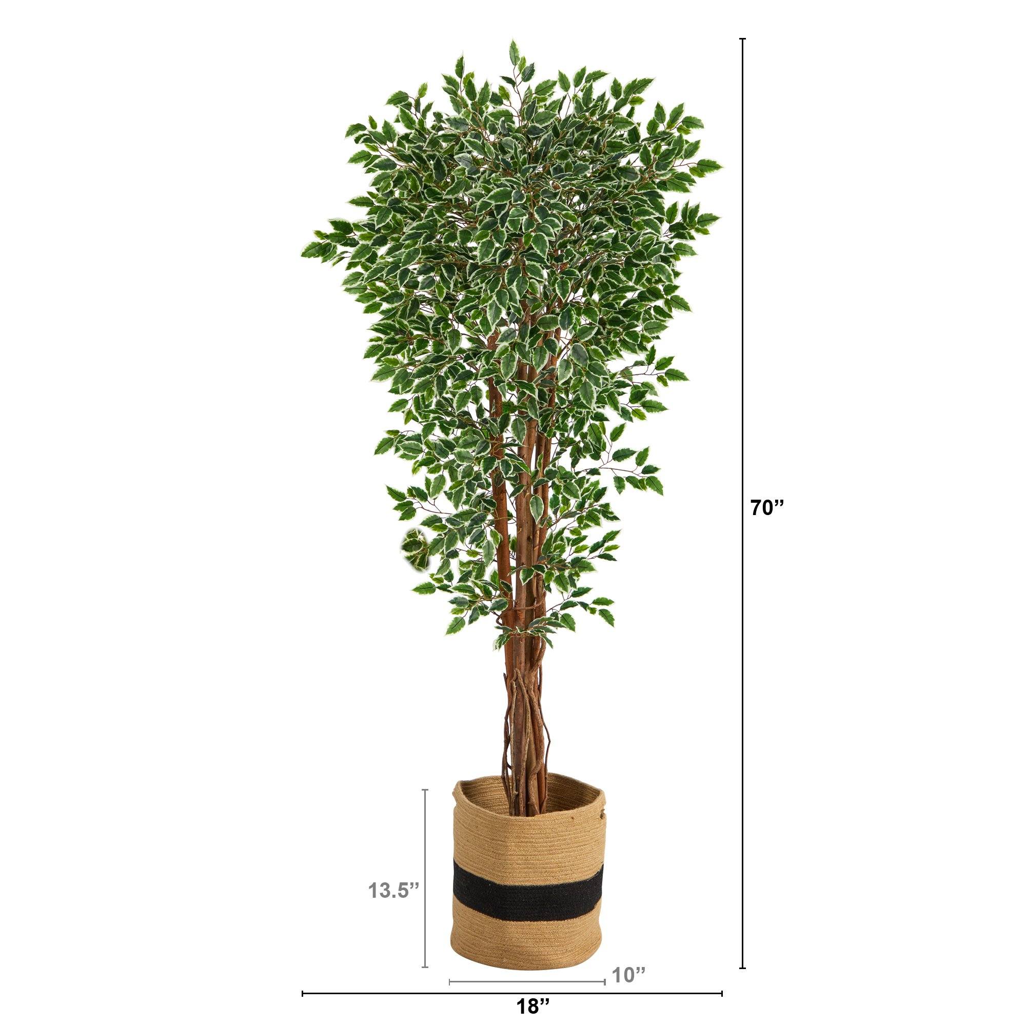 70” Variegated Ficus Artificial Tree in Handmade Natural Cotton Planter UV Resistant (Indoor/Outdoor) - Image 2