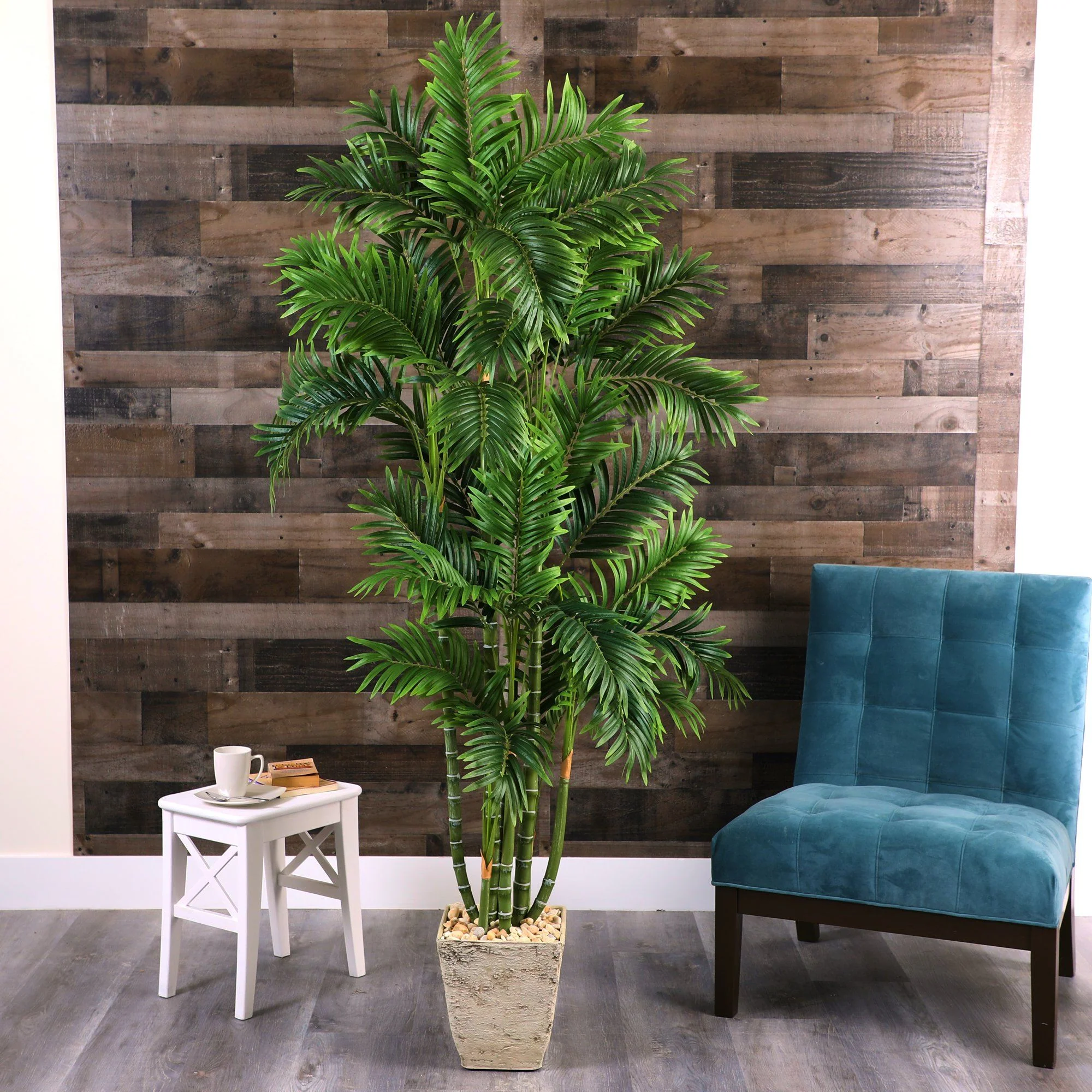 71” Areca Palm Artificial Tree in Country White Planter - Image 3