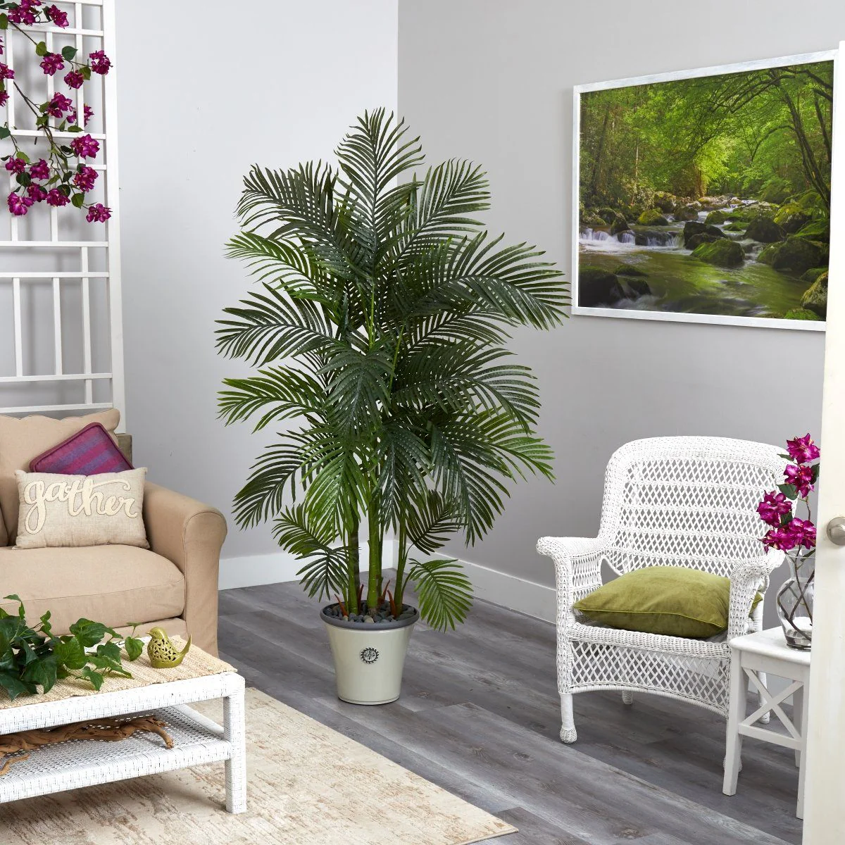74” Areca Palm Artificial Tree in Decorative Planter - Image 4