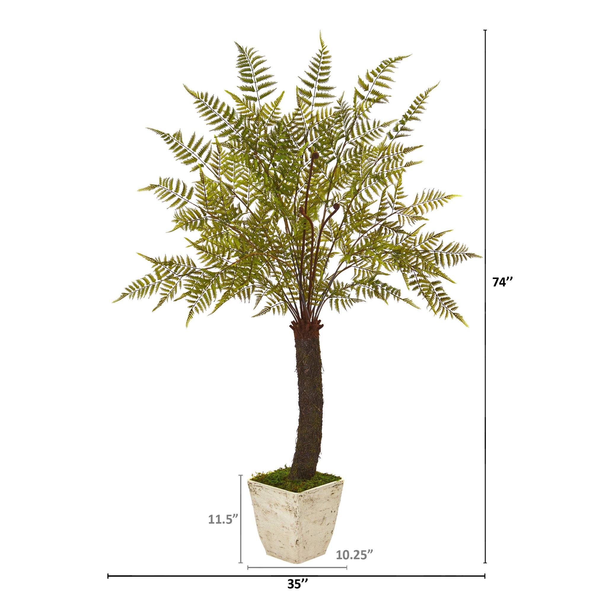 74” Fern Artificial Plant in White Planter - Image 2