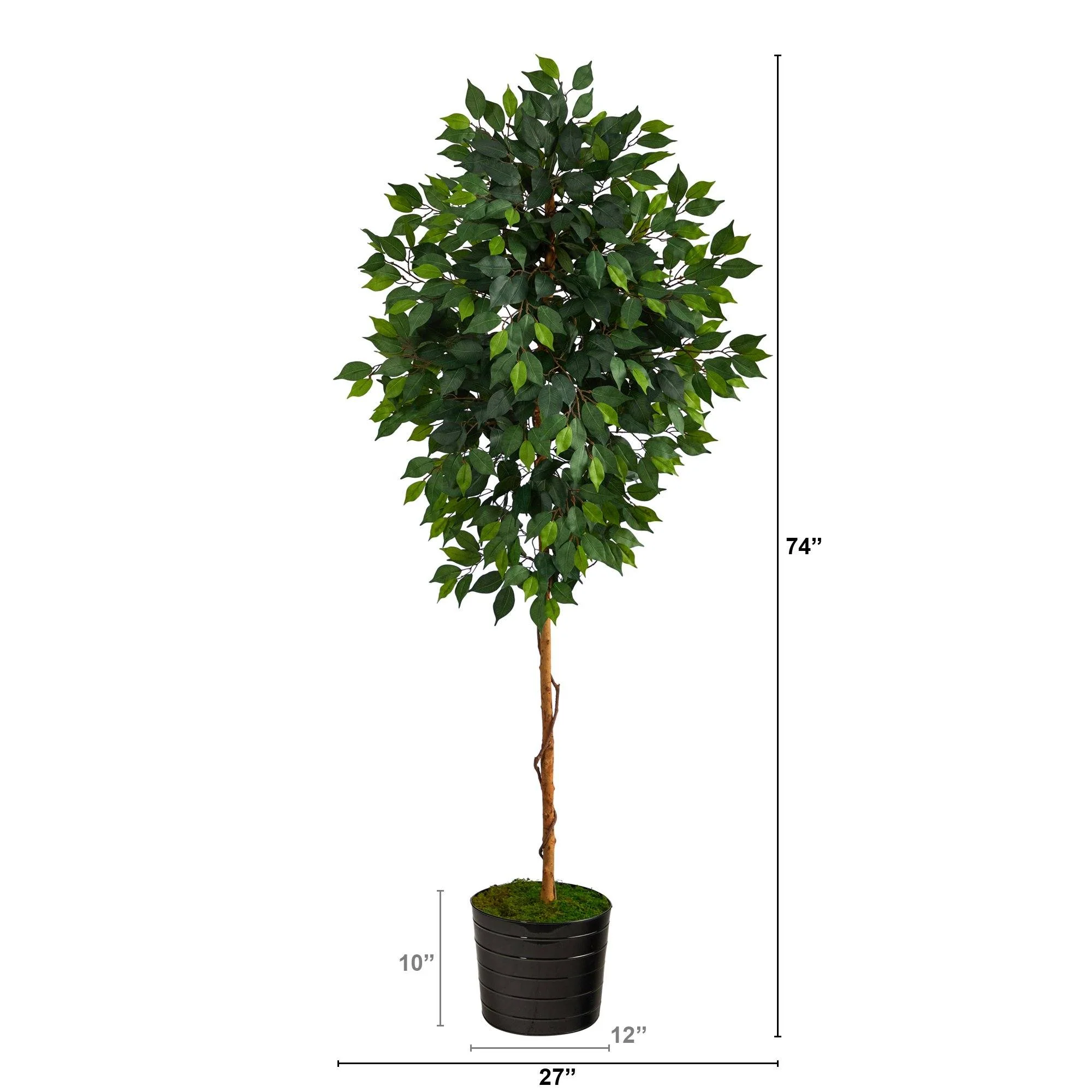 74” Ficus Artificial tree in Black Tin Planter - Image 2