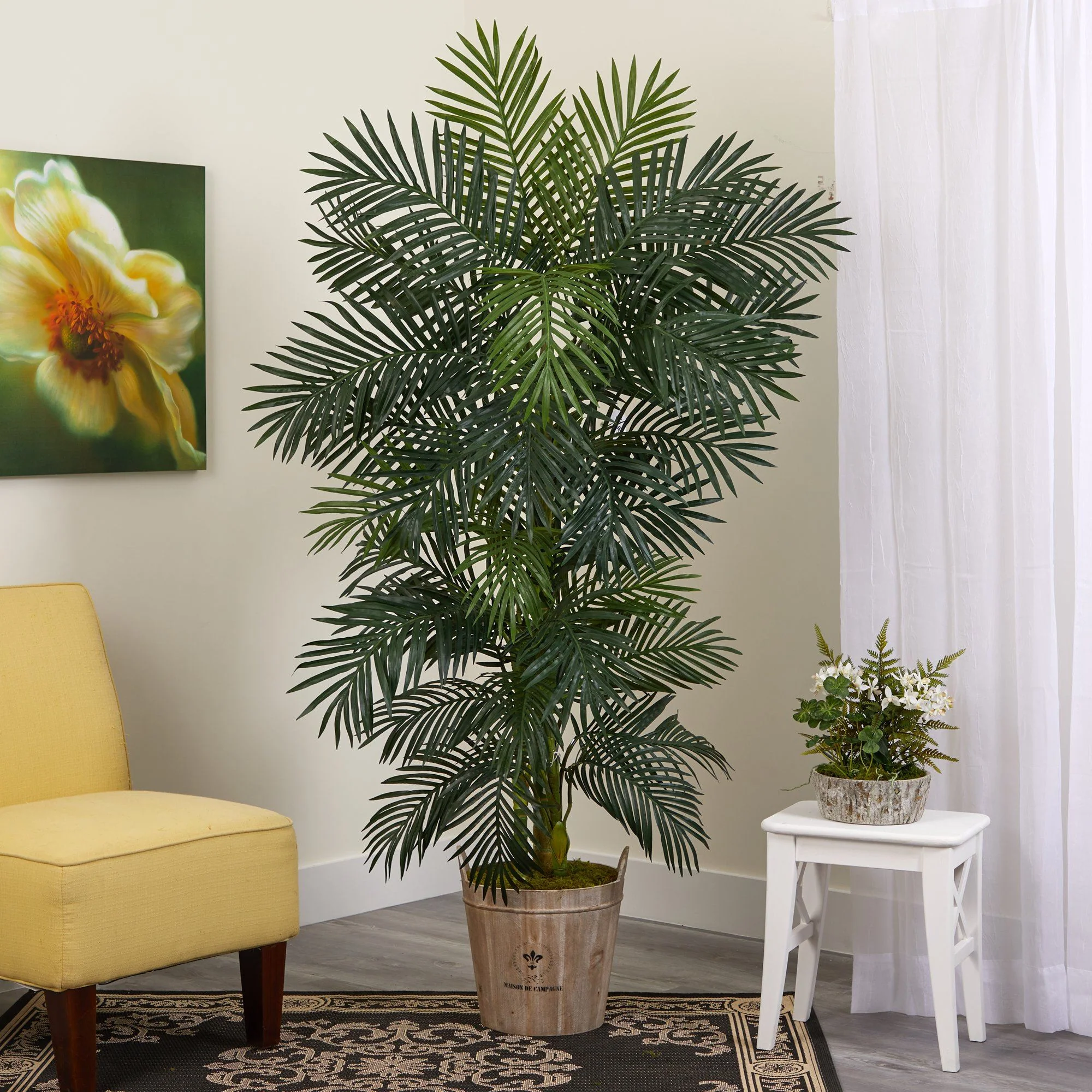 74” Golden Cane Artificial Palm Tree in Farmhouse Planter - Image 3