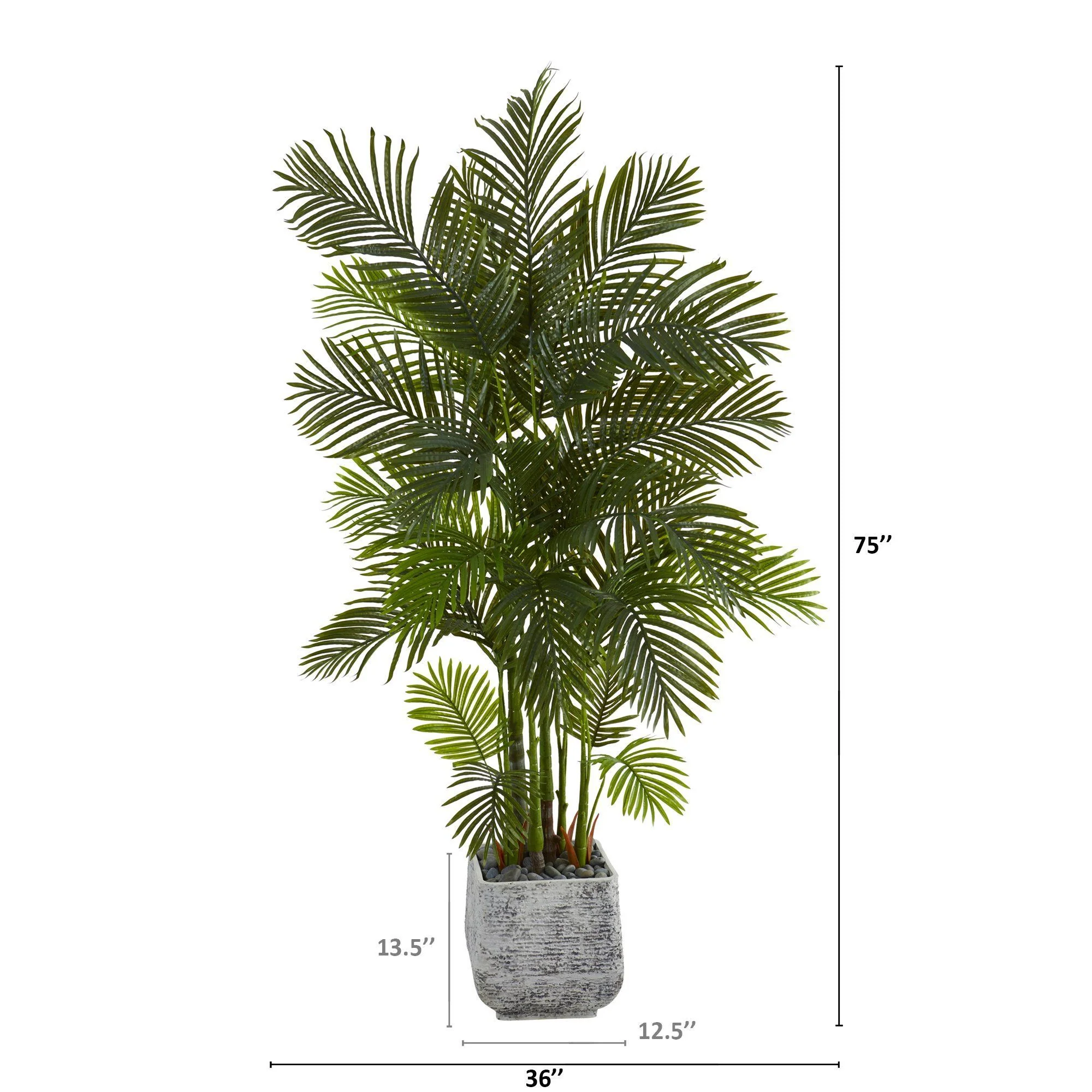 75” Areca Palm Artificial Tree in White Planter - Image 2