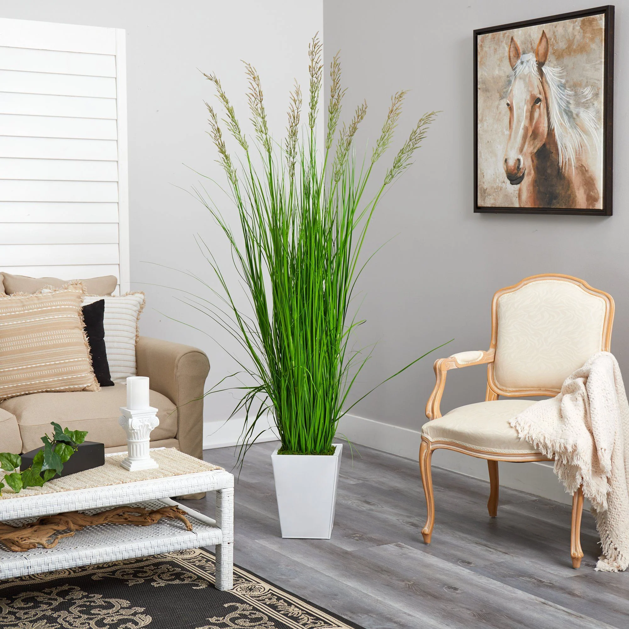75” Grass Artificial Plant in White Metal Planter - Image 4