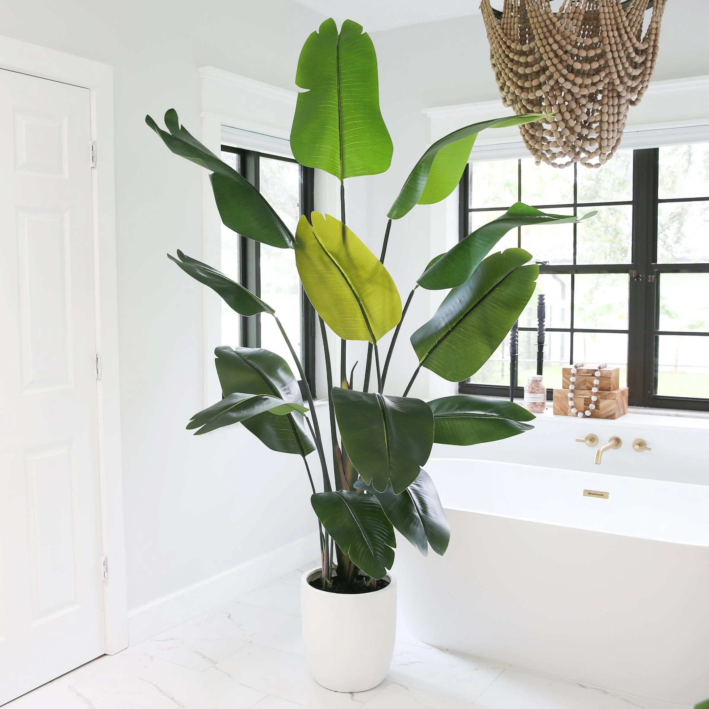 7' Artificial Bird of Paradise Tree with Resin Stone Planter - Image 3