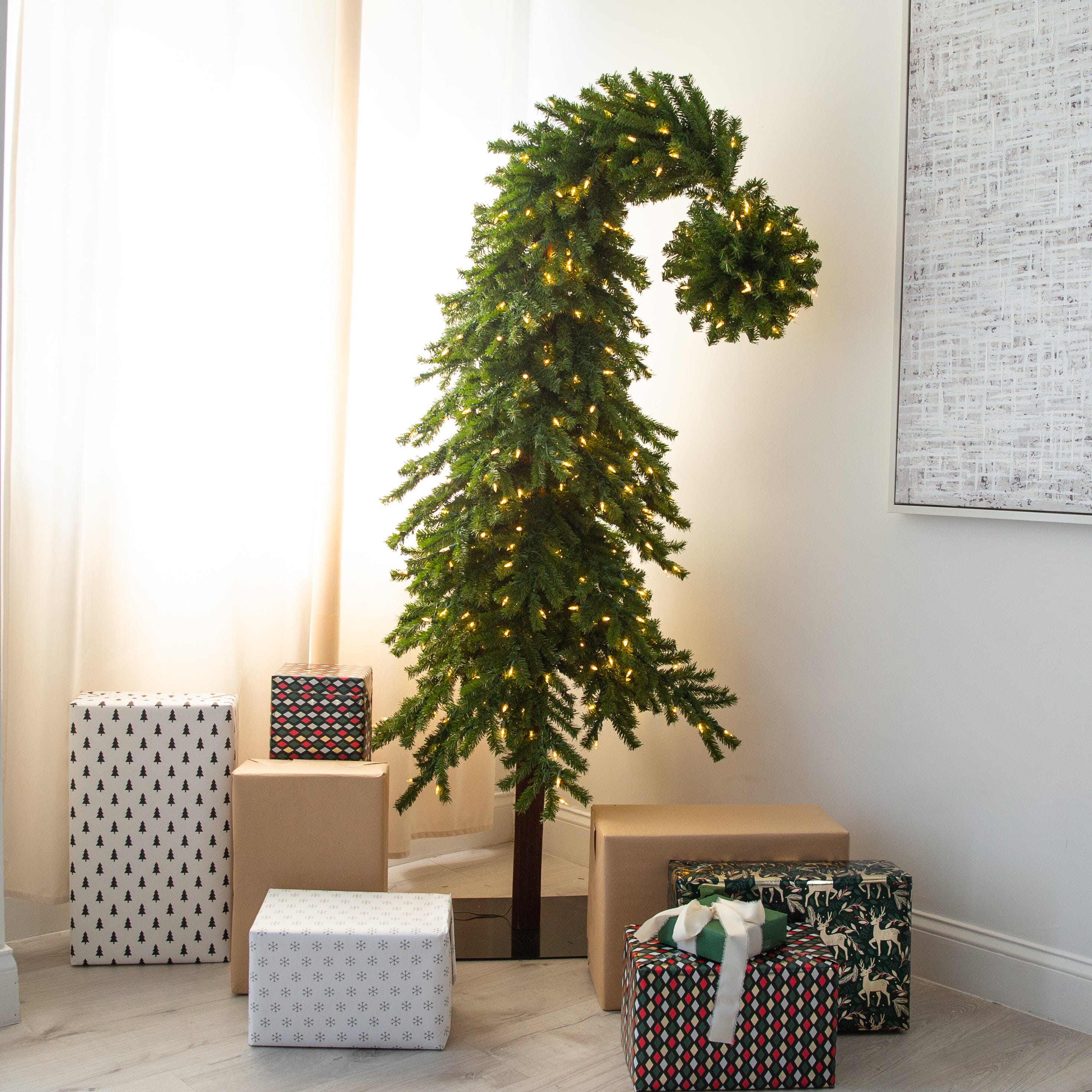 7ft. Holiday Green Santa’s Hat Christmas Tree with 500 LED Lights and 1275 Bendable Branches - Image 4
