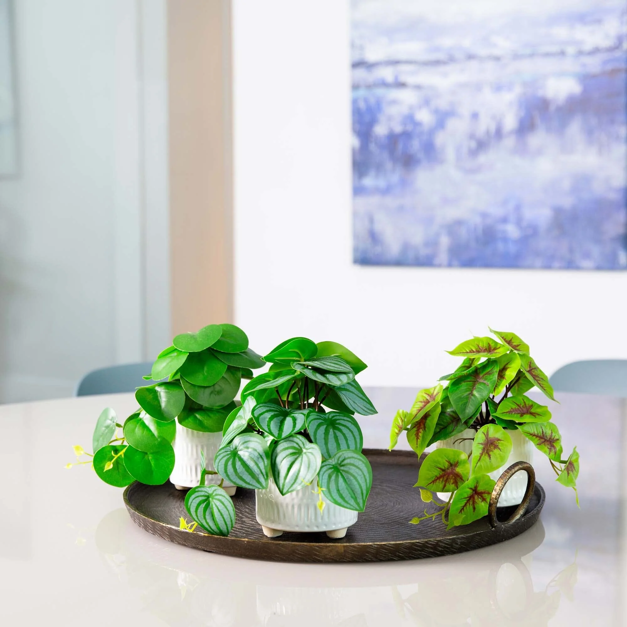 8” Artificial Mixed Greens in Ceramic Planter- Set of 3 - Image 5