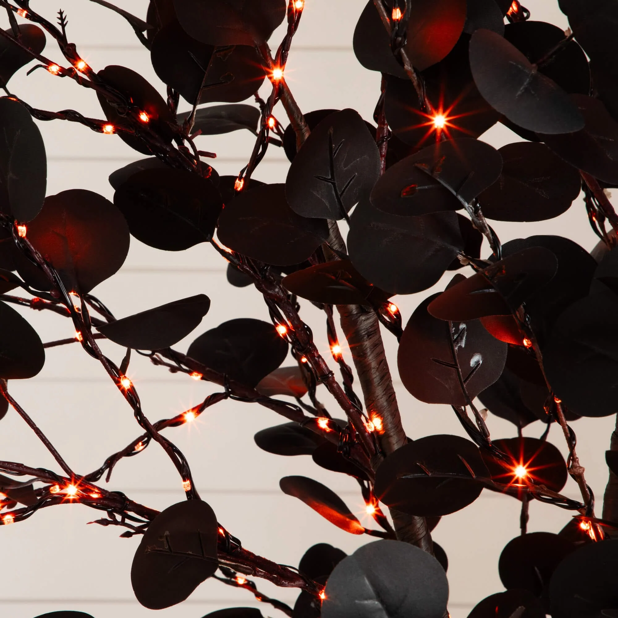 8' Pre-Lit Artificial Halloween Black Eucalyptus Tree with 540 Orange & Purple LED Lights - Image 7