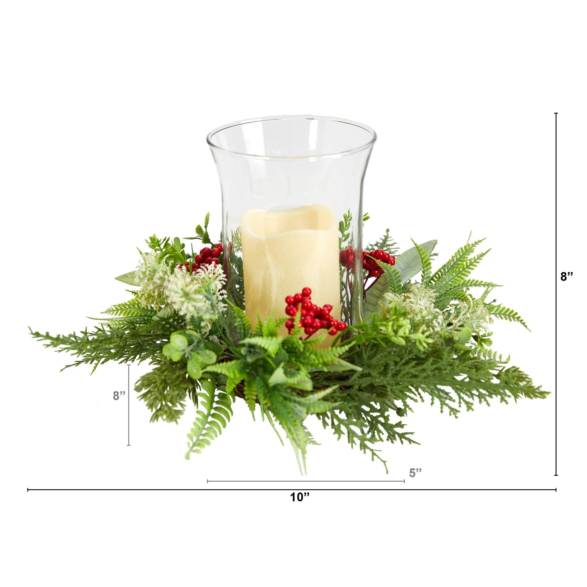 8” Cedar and Berries Artificial Christmas Arrangement Candelabrum - Image 2