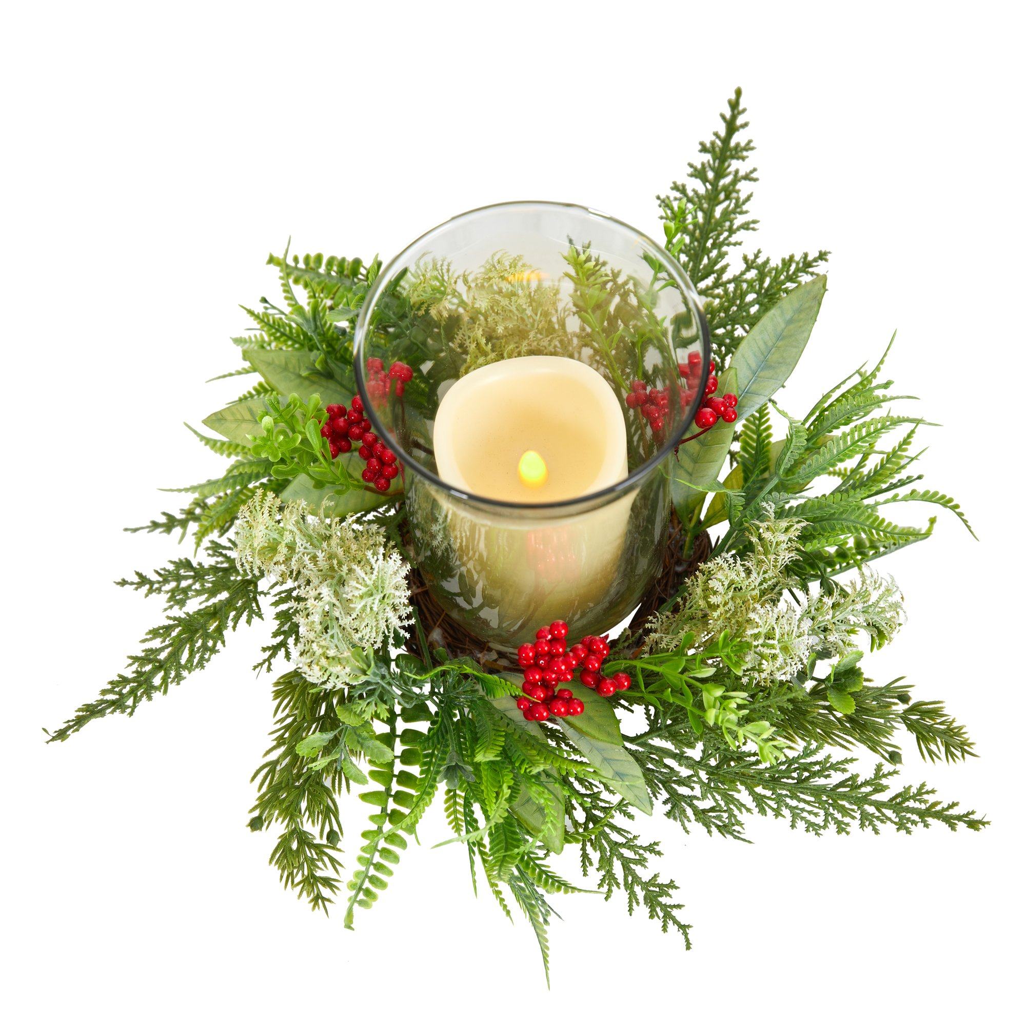 8” Cedar and Berries Artificial Christmas Arrangement Candelabrum - Image 3