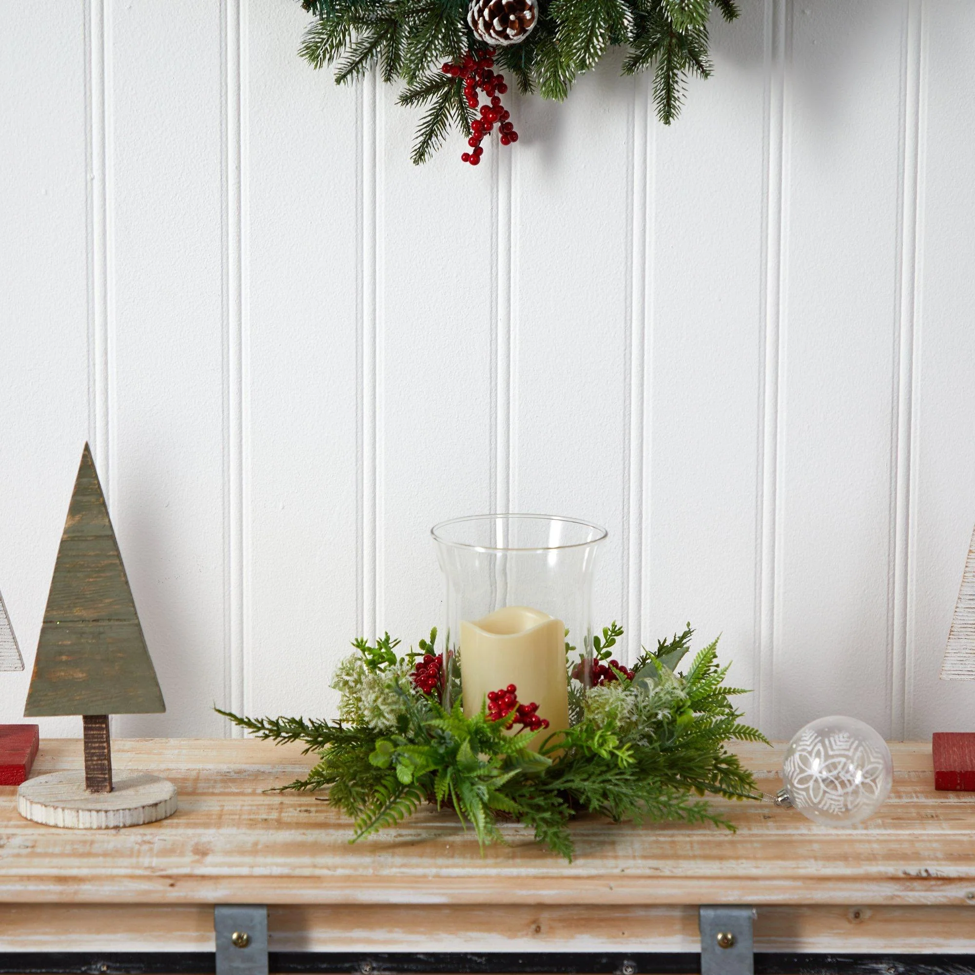8” Cedar and Berries Artificial Christmas Arrangement Candelabrum - Image 4