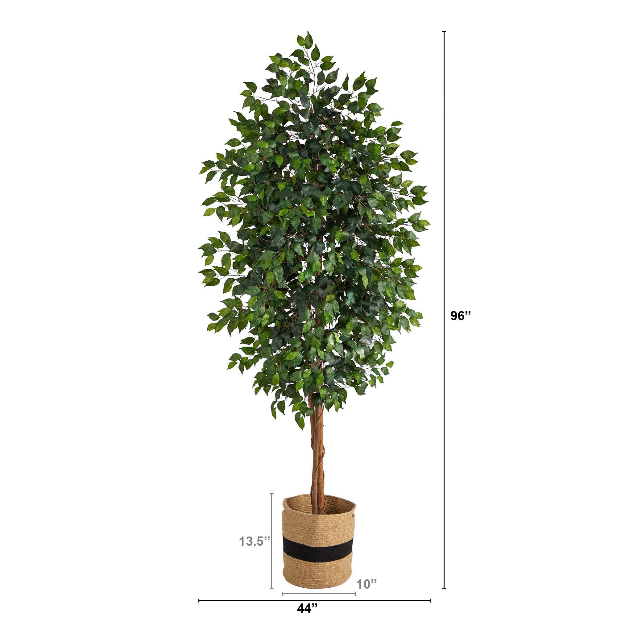 8’ Ficus Artificial Tree in Handmade Natural Cotton Planter - Image 2