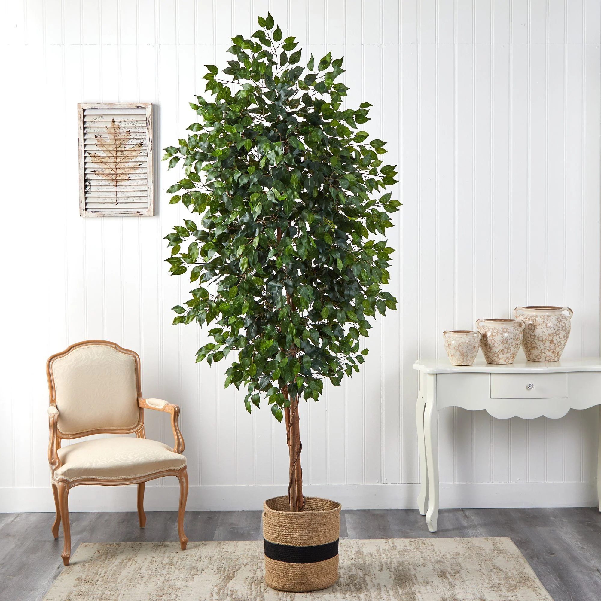 8’ Ficus Artificial Tree in Handmade Natural Cotton Planter - Image 3
