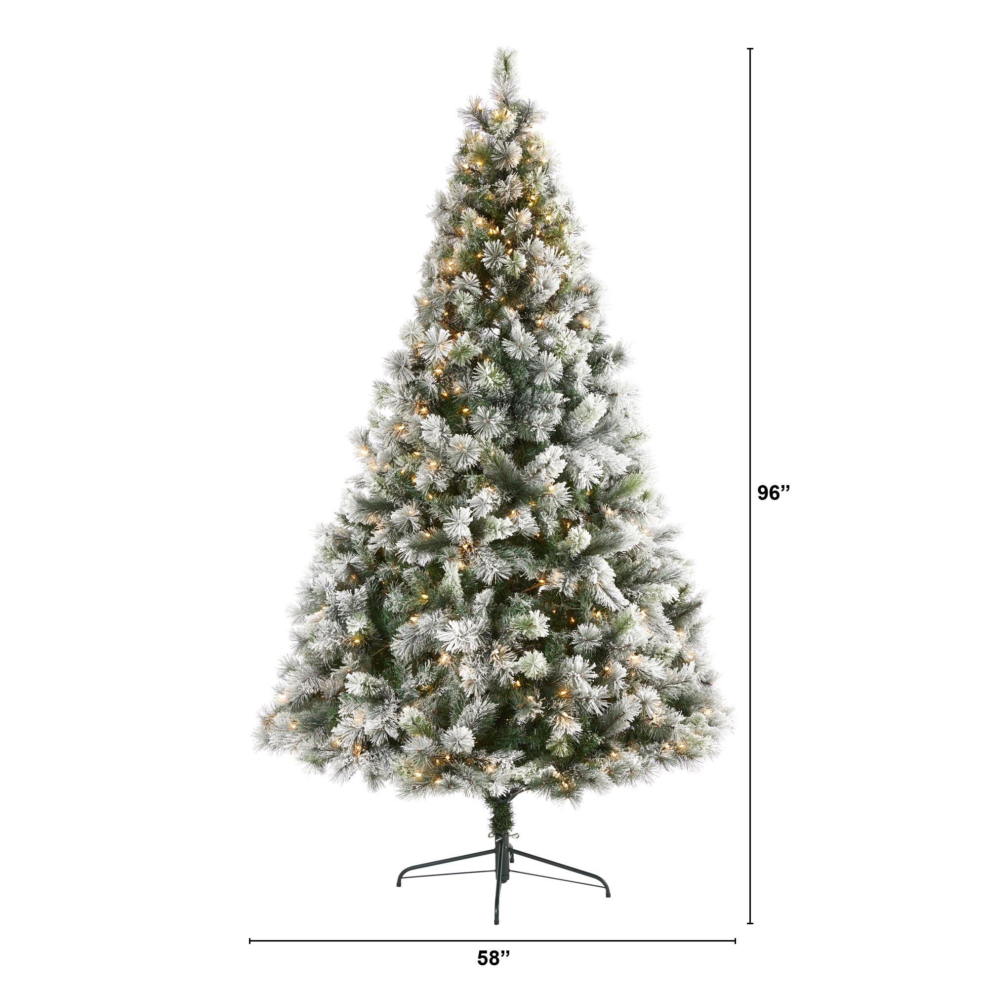 8’ Flocked Oregon Pine Artificial Christmas Tree with 500 Clear Lights and 1172 Bendable Branches - Image 2