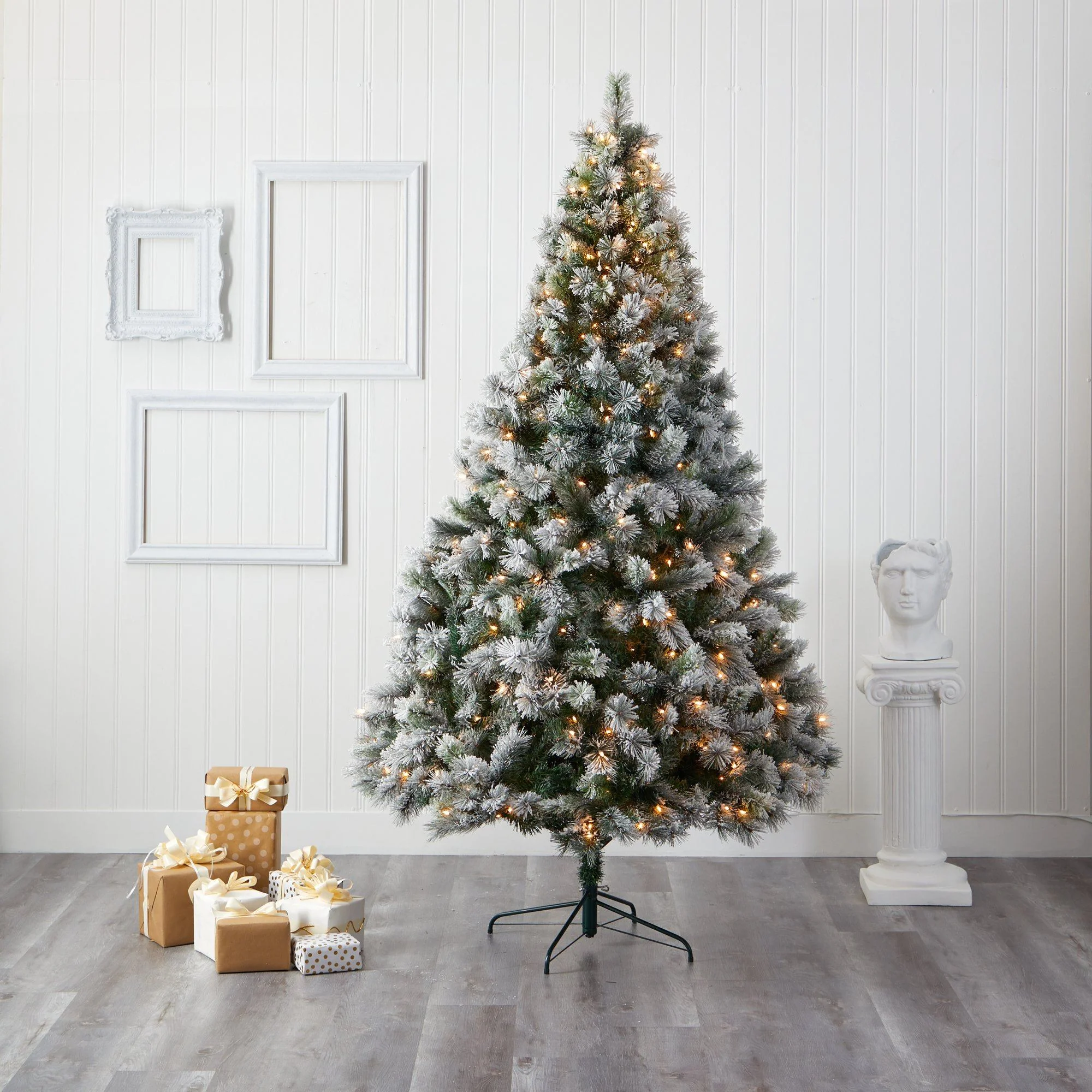 8’ Flocked Oregon Pine Artificial Christmas Tree with 500 Clear Lights and 1172 Bendable Branches - Image 5