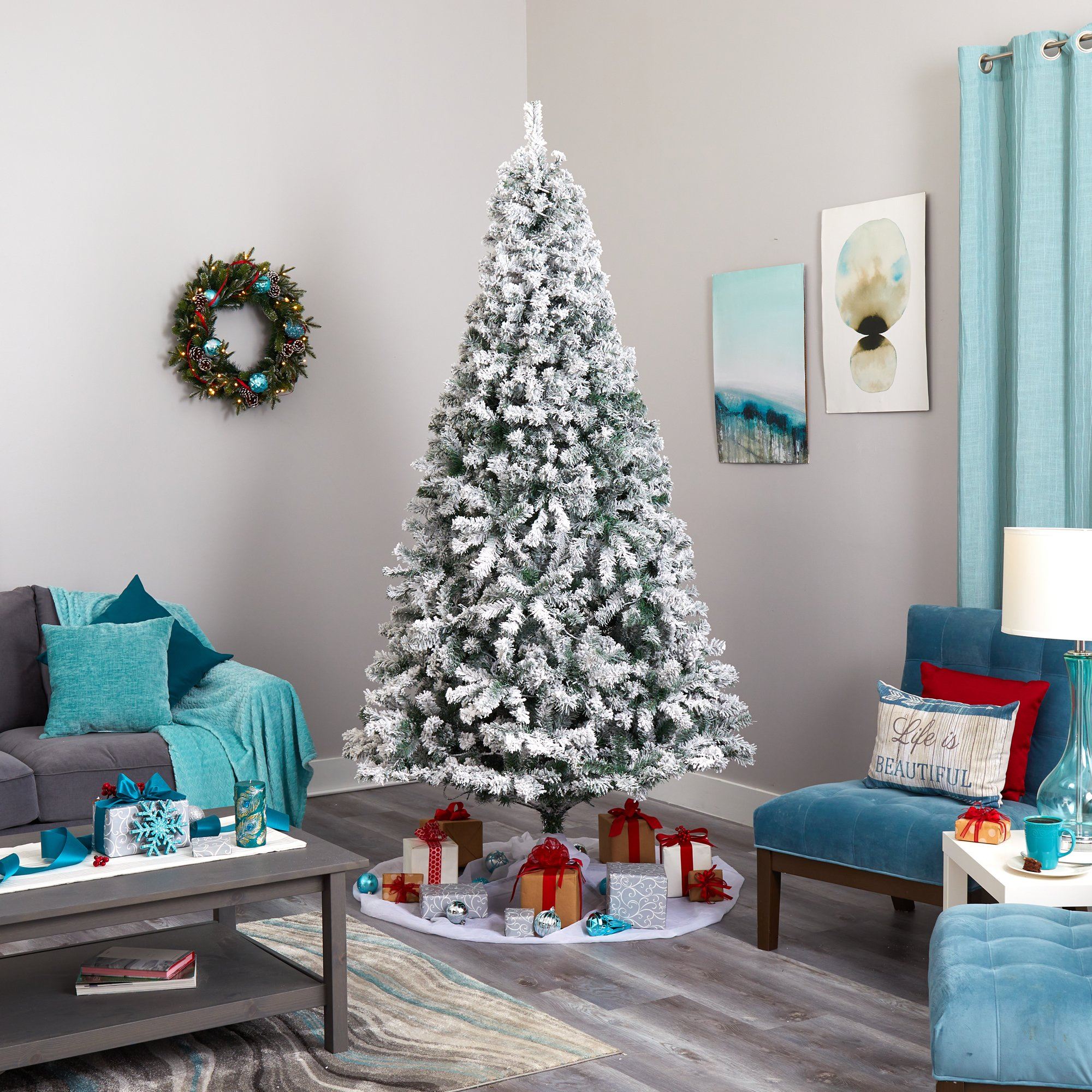 8' Flocked Rock Springs Spruce Artificial Christmas Tree - Image 5