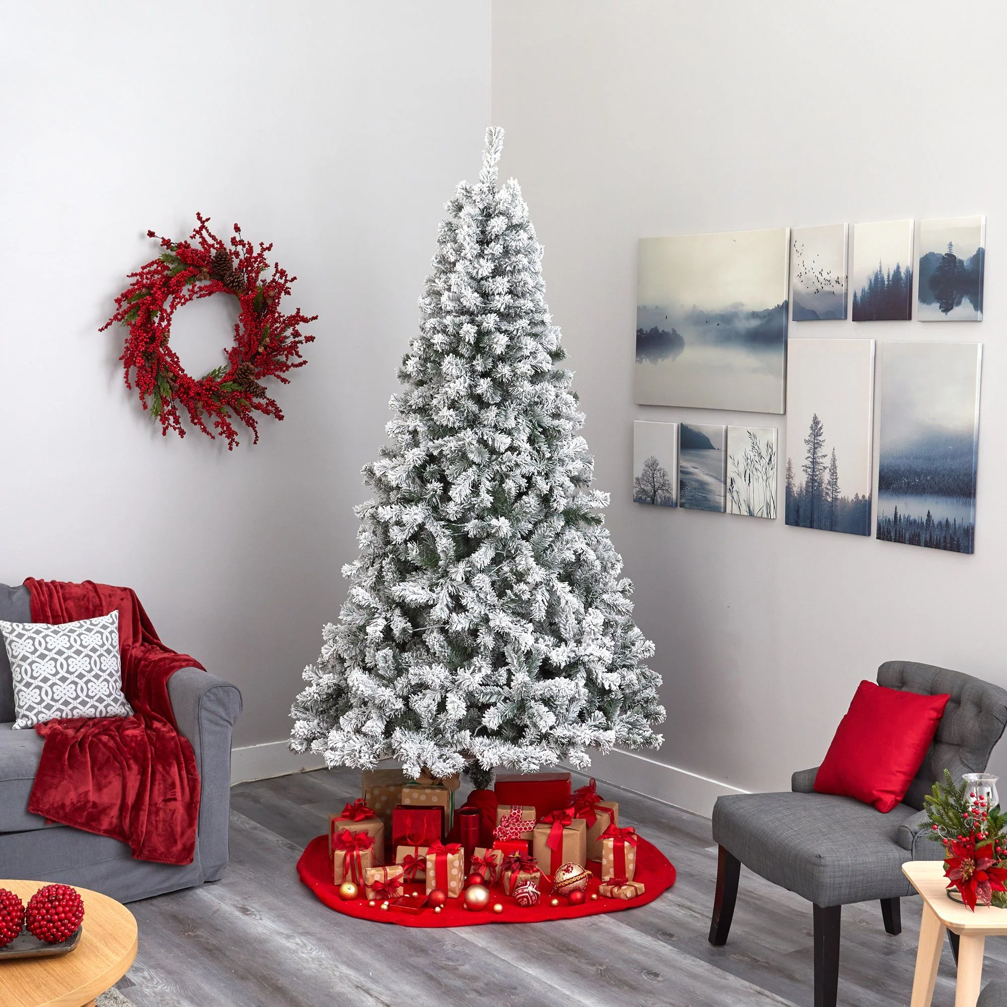 8' Flocked West Virginia Fir Artificial Christmas Tree with 500 Clear LED Lights - Image 6