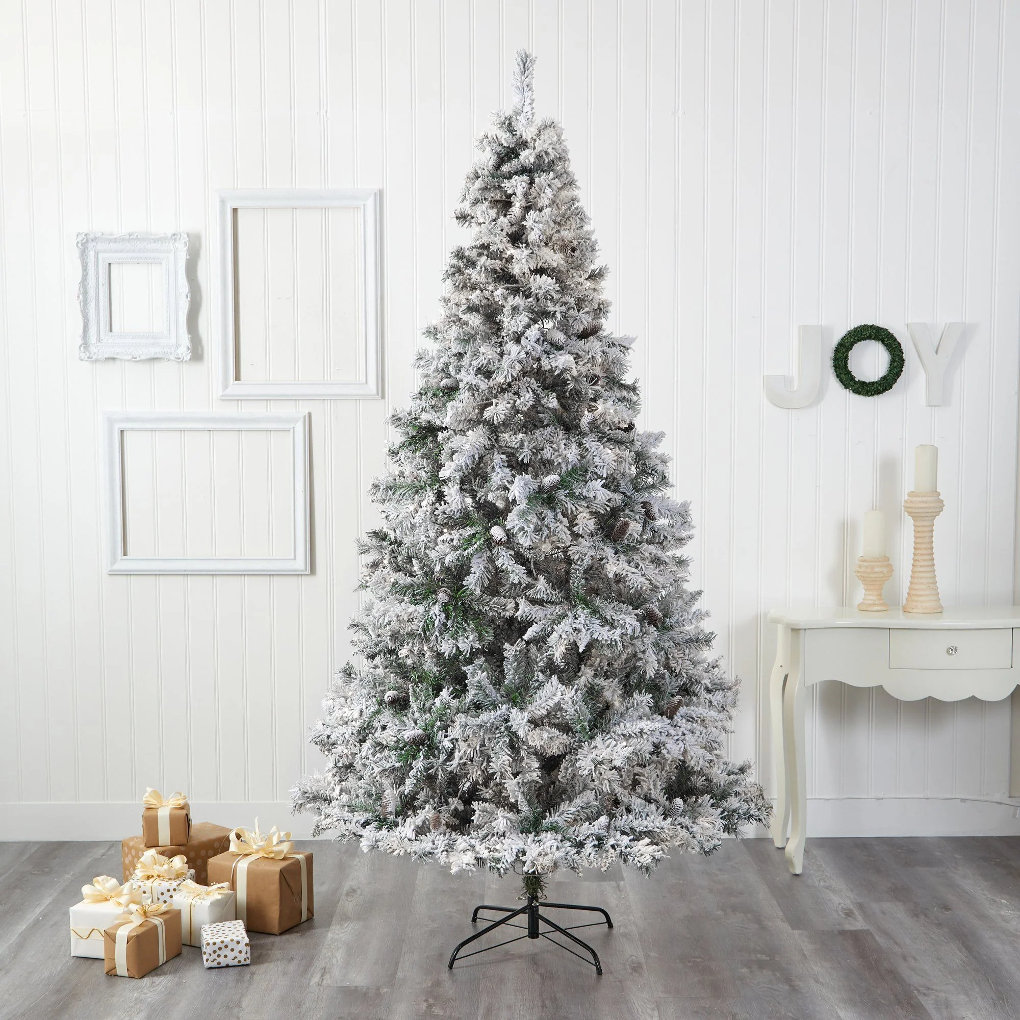 8' Flocked White River Mountain Pine Artificial Christmas Tree with Pinecones - Image 6