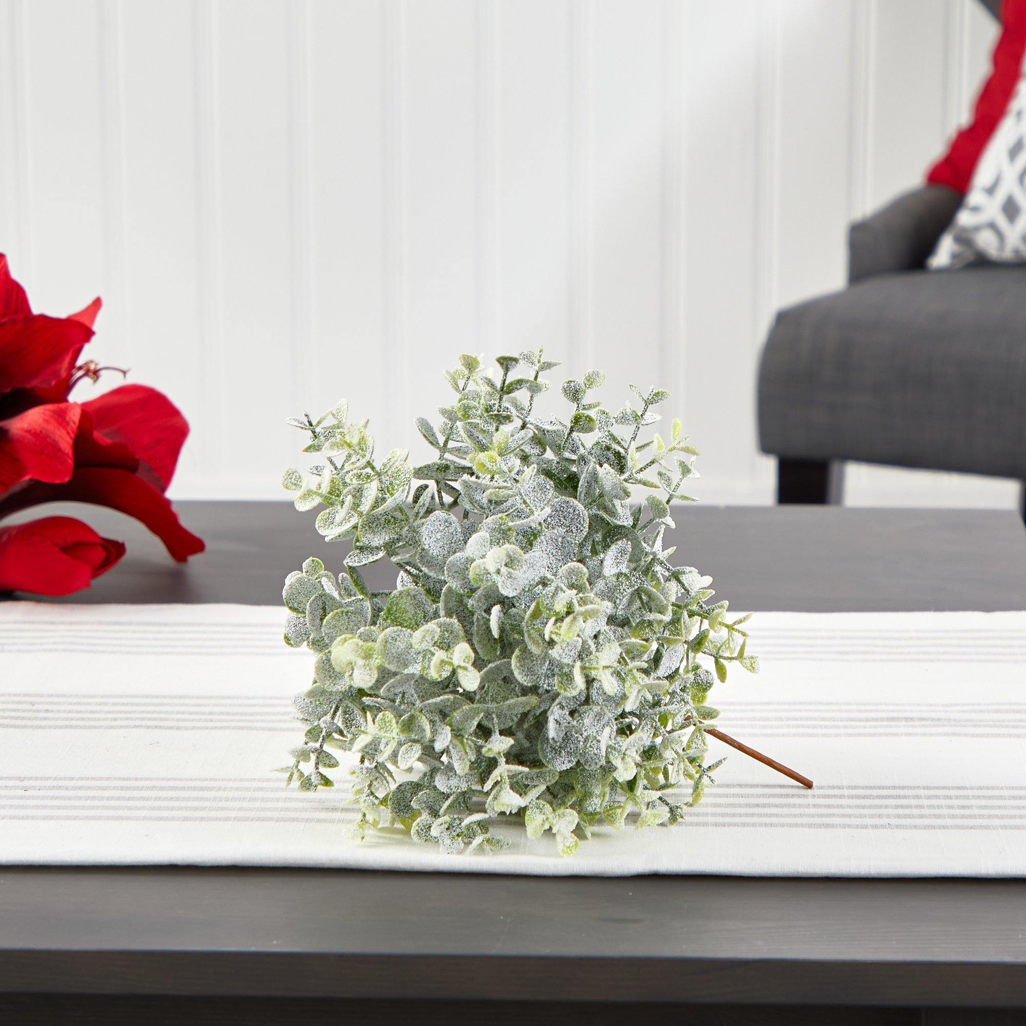 8” Frosted Eucalyptus Decorative Artificial Ball (Set of 3) - Image 3