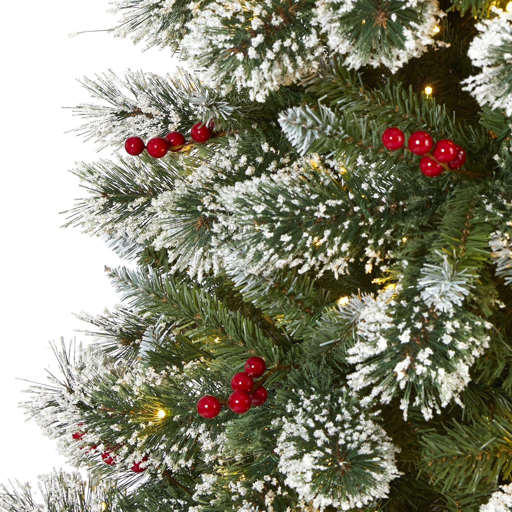8’ Frosted Swiss Pine Artificial Christmas Tree with 550 Clear LED Lights and Berries - Image 3
