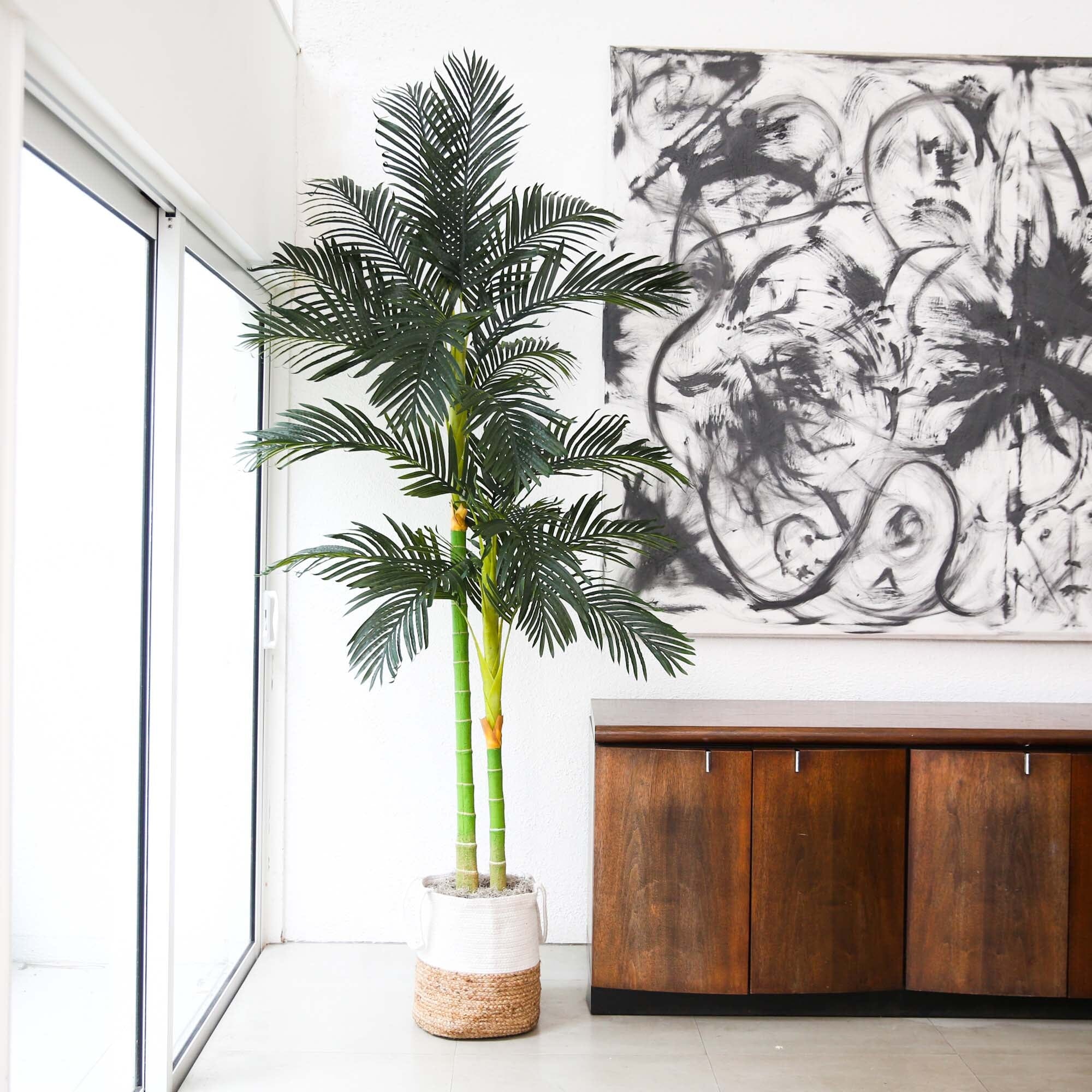 8’ Golden Cane Artificial Palm Tree in Handmade Natural Cotton Planter - Image 3