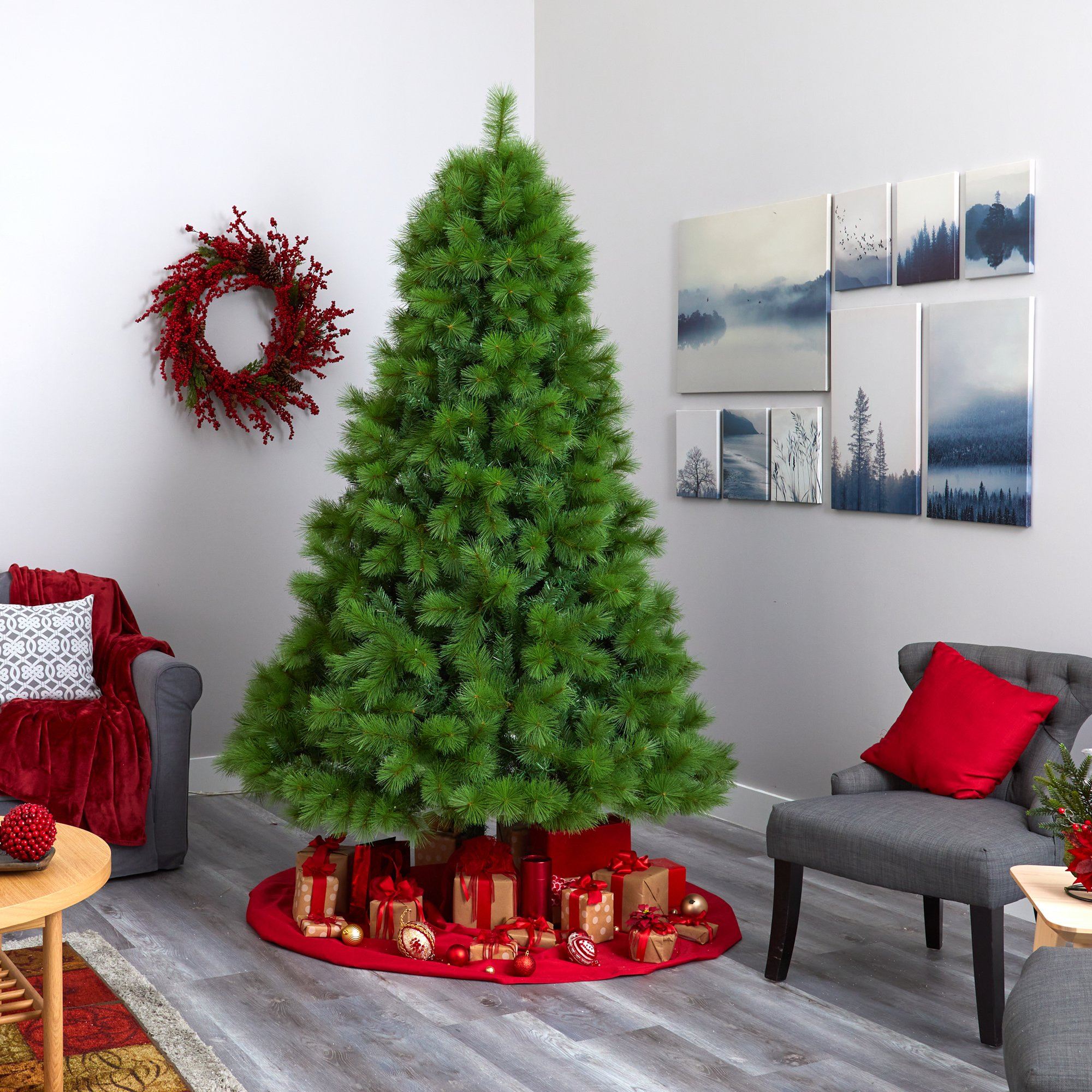 8’ Green Scotch Pine Artificial Christmas Tree with 600 Clear LED Lights - Image 4