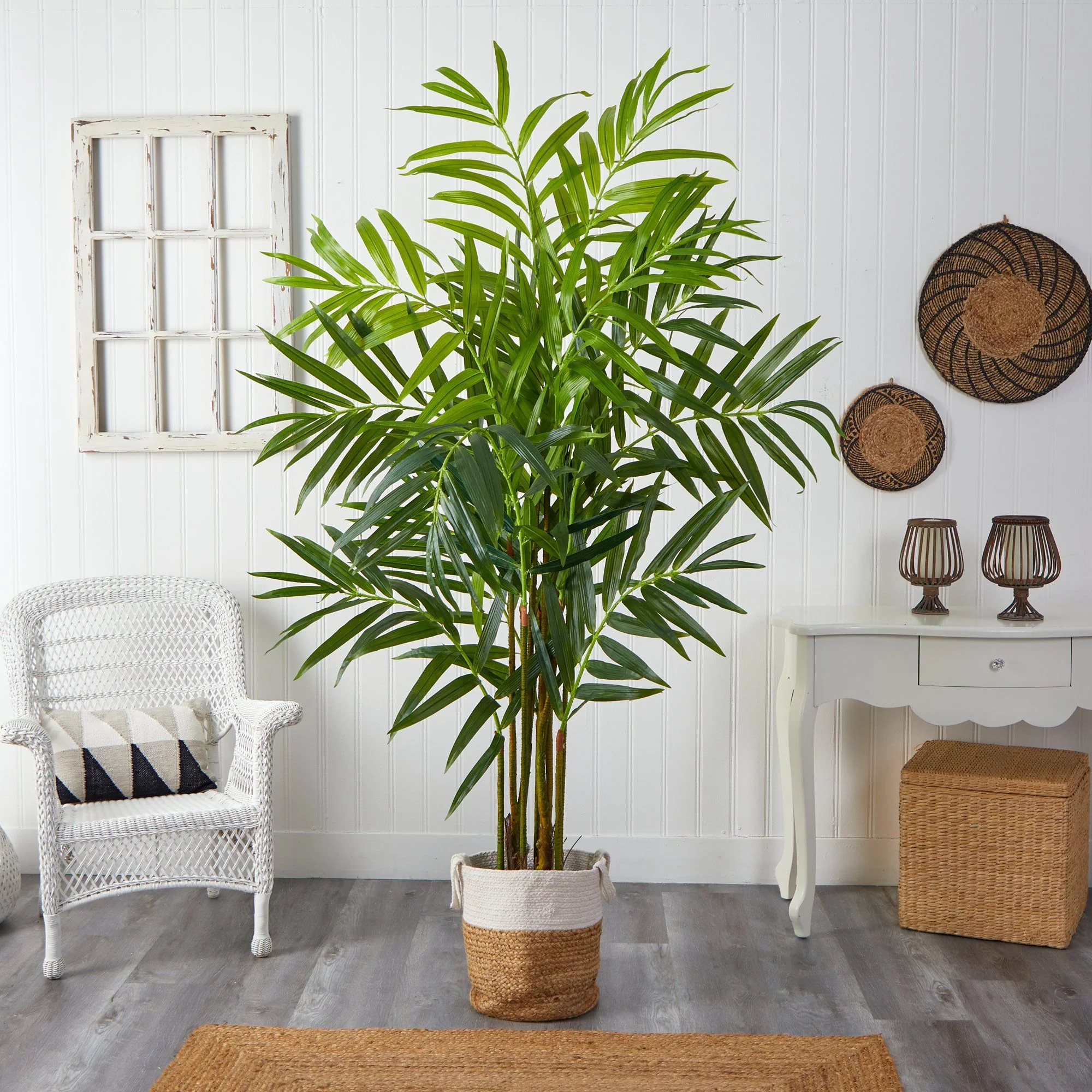 8’ King Palm Artificial Tree with 12 Bendable Branches in Handmade Natural Jute and Cotton Planter - Image 3