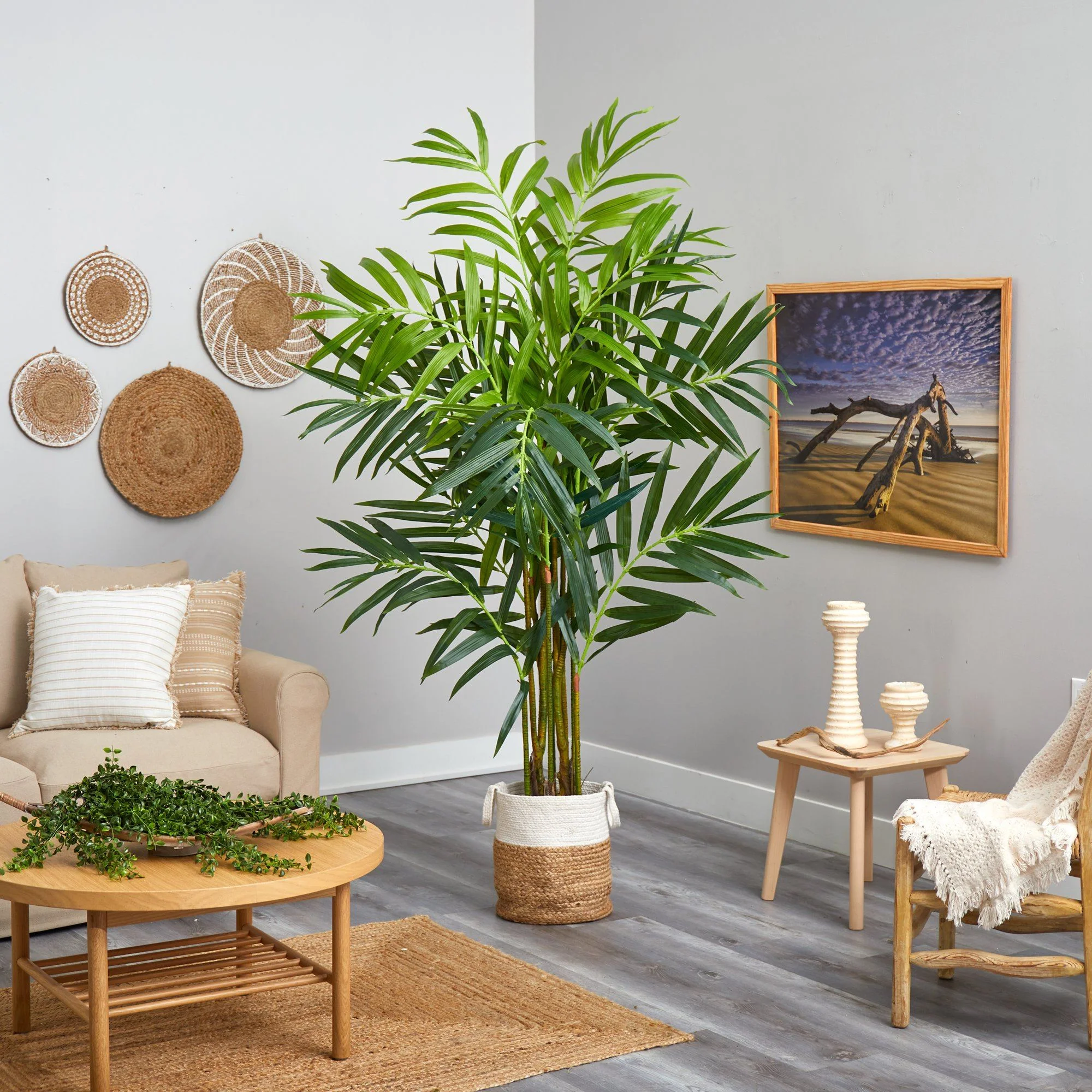 8’ King Palm Artificial Tree with 12 Bendable Branches in Handmade Natural Jute and Cotton Planter - Image 4