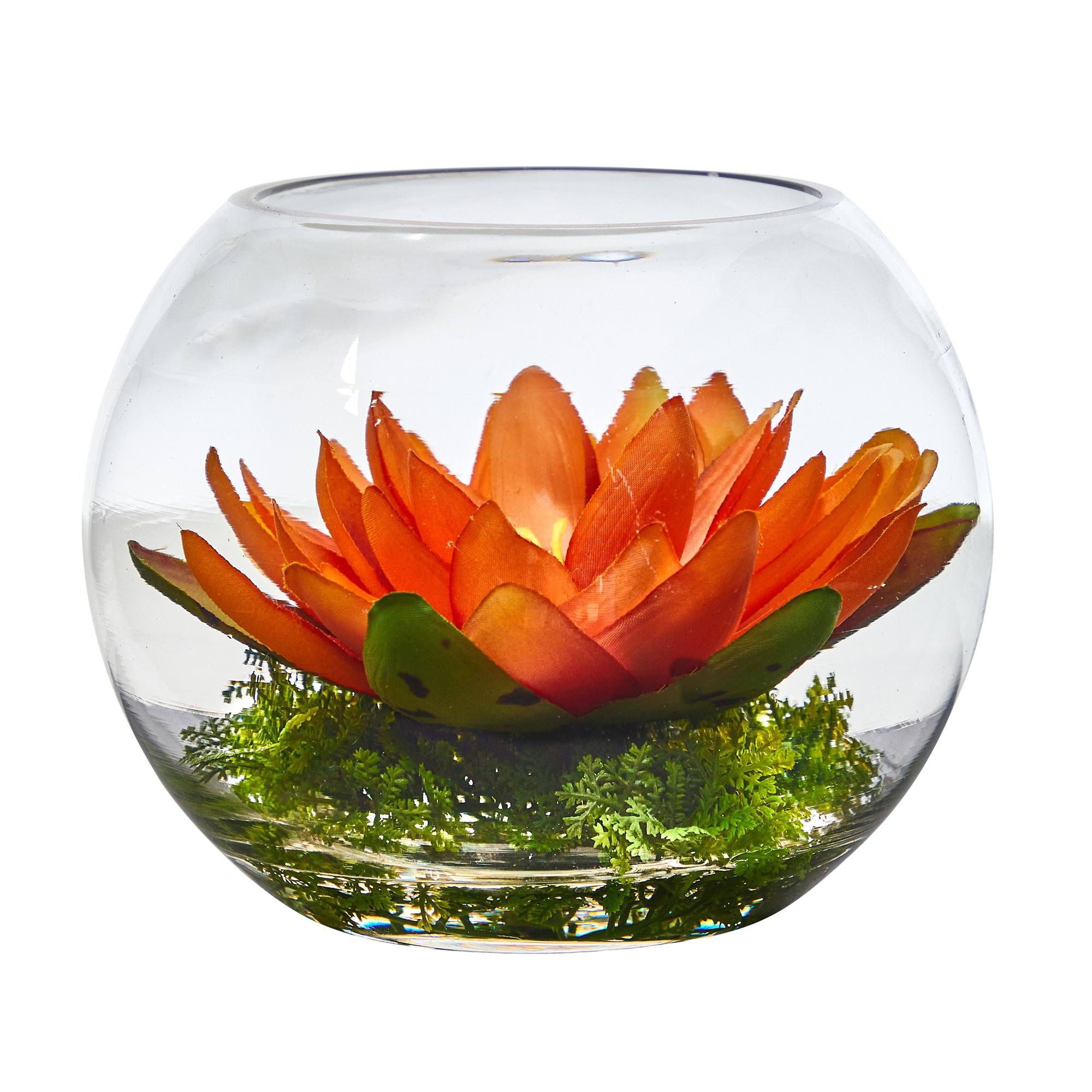 8” Lotus Artificial Arrangement in Glass Vase - Image 3