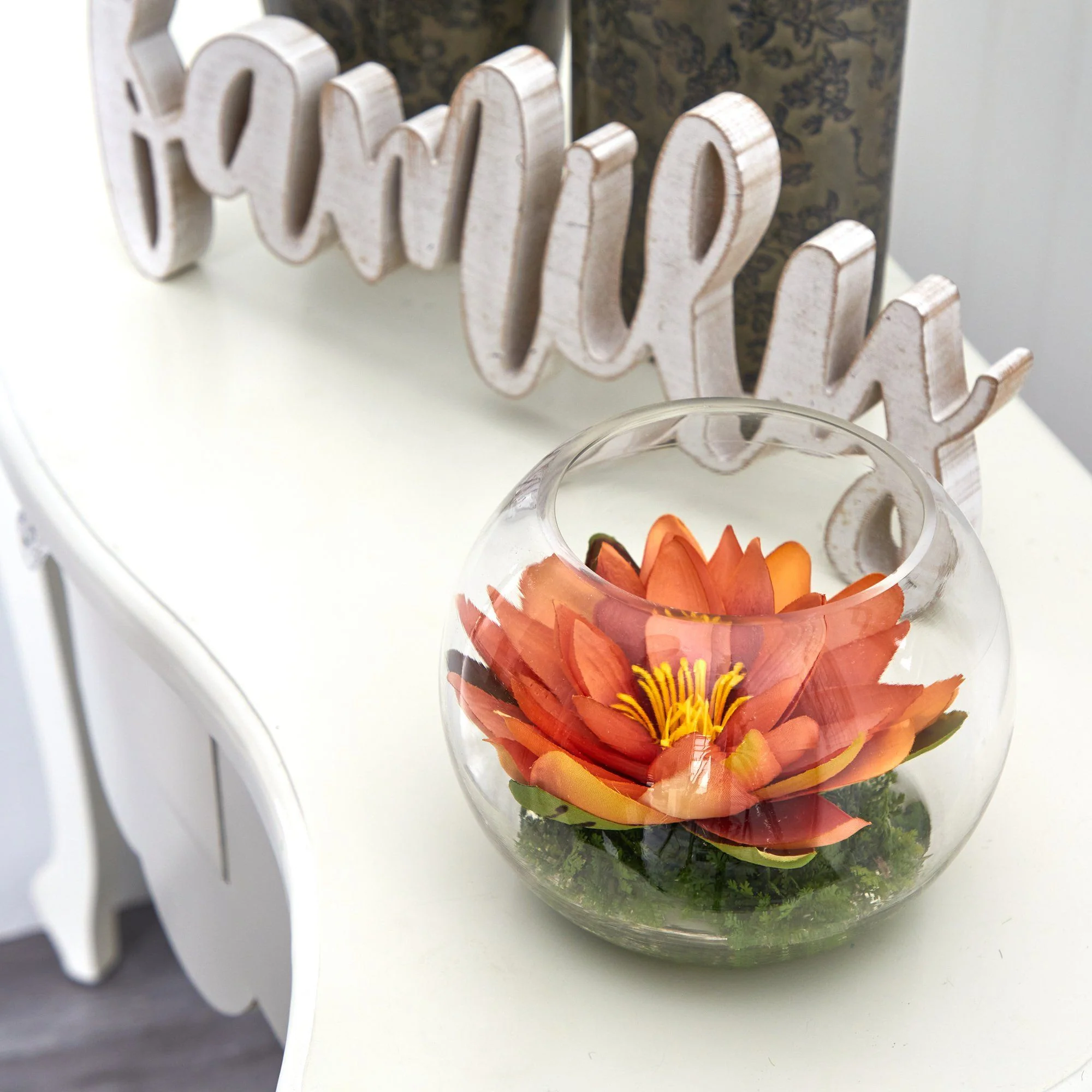 8” Lotus Artificial Arrangement in Glass Vase - Image 5