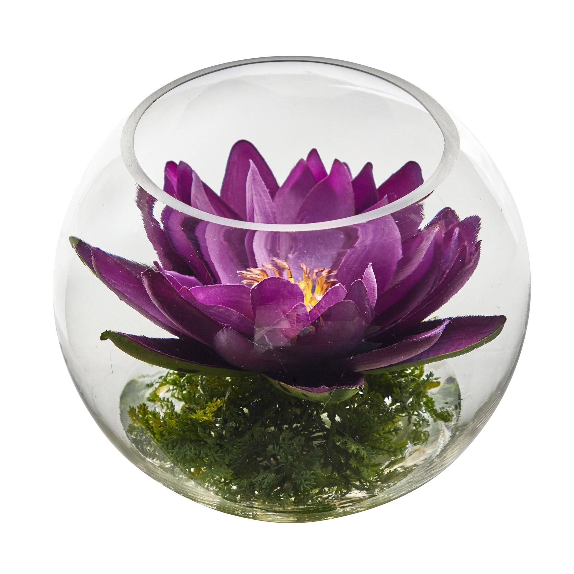 8” Lotus Artificial Arrangement in Glass Vase - Image 7