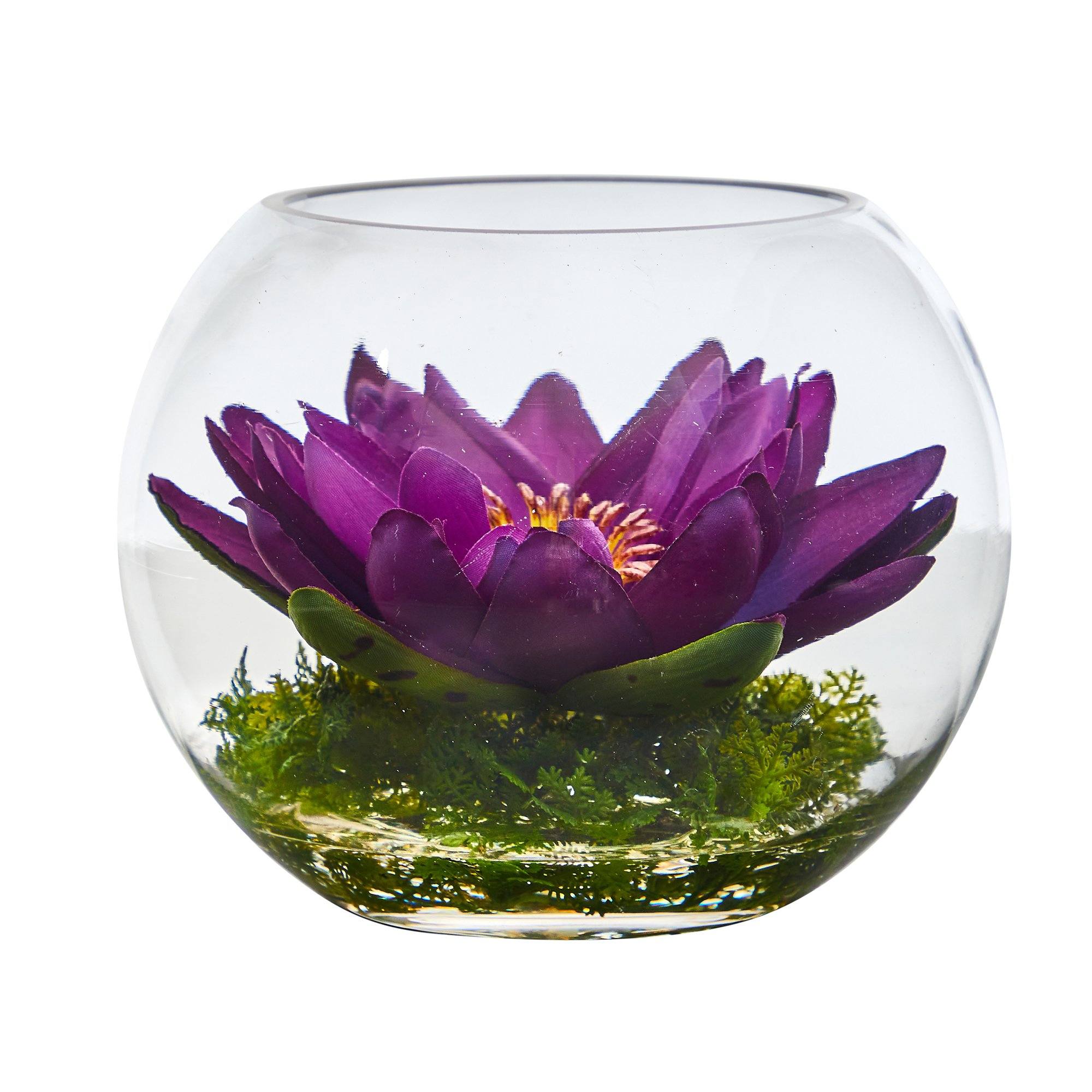 8” Lotus Artificial Arrangement in Glass Vase - Image 9