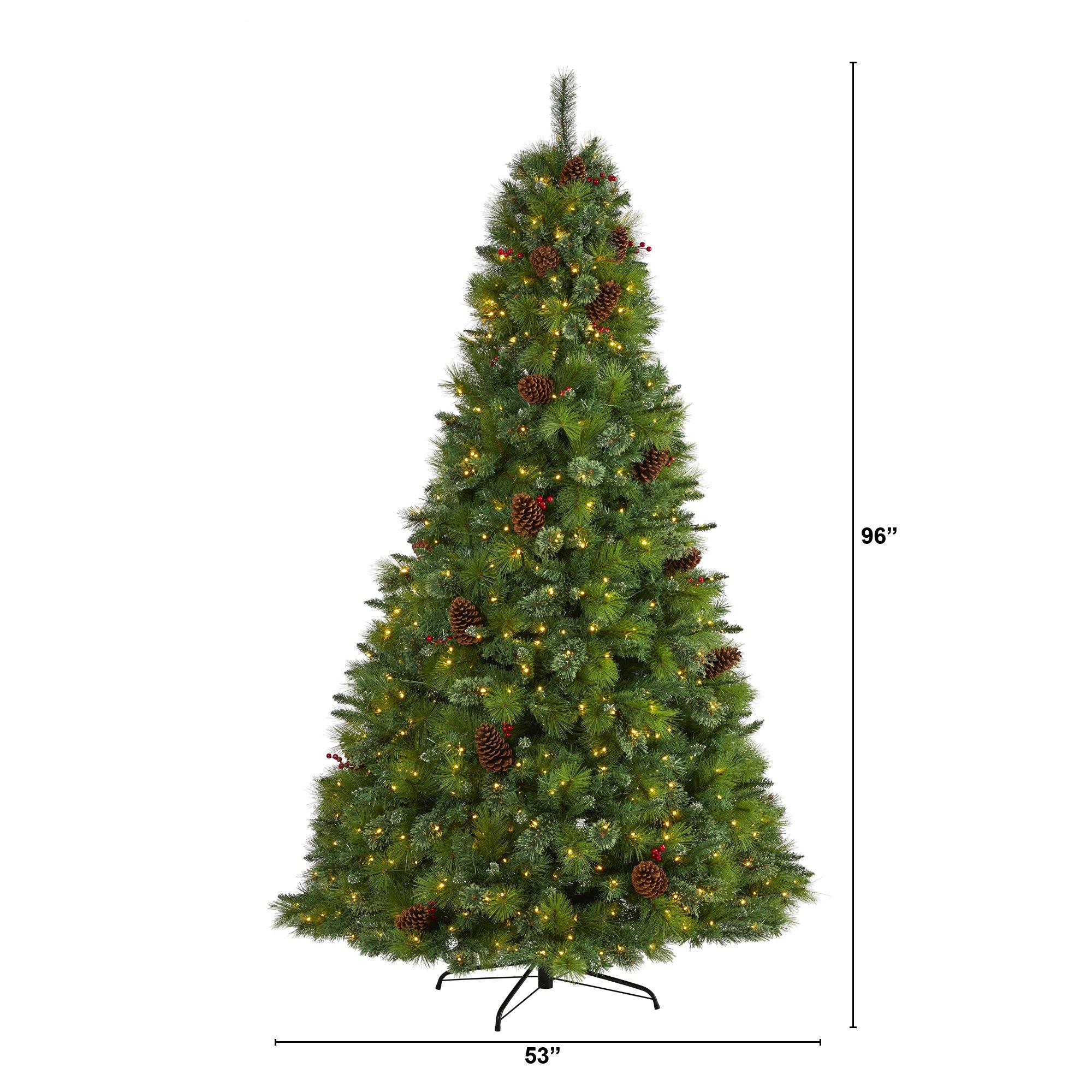 8’ Montana Mixed Pine Artificial Christmas Tree with Pine Cones, Berries and 700 Clear LED Lights - Image 2