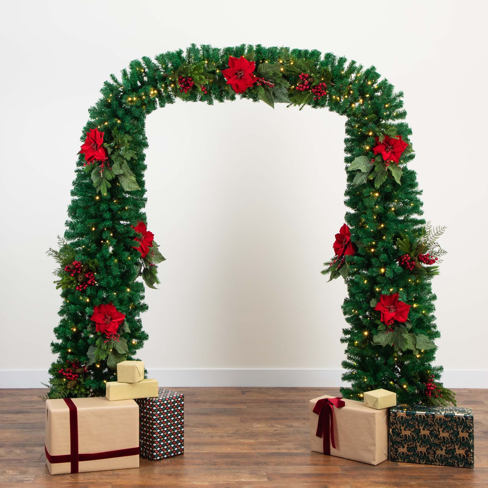 8’ Pre-Lit Artificial Holiday Green Chirstmas Pine Archway with 650 Multifunction Warm White LED Lights - Image 3