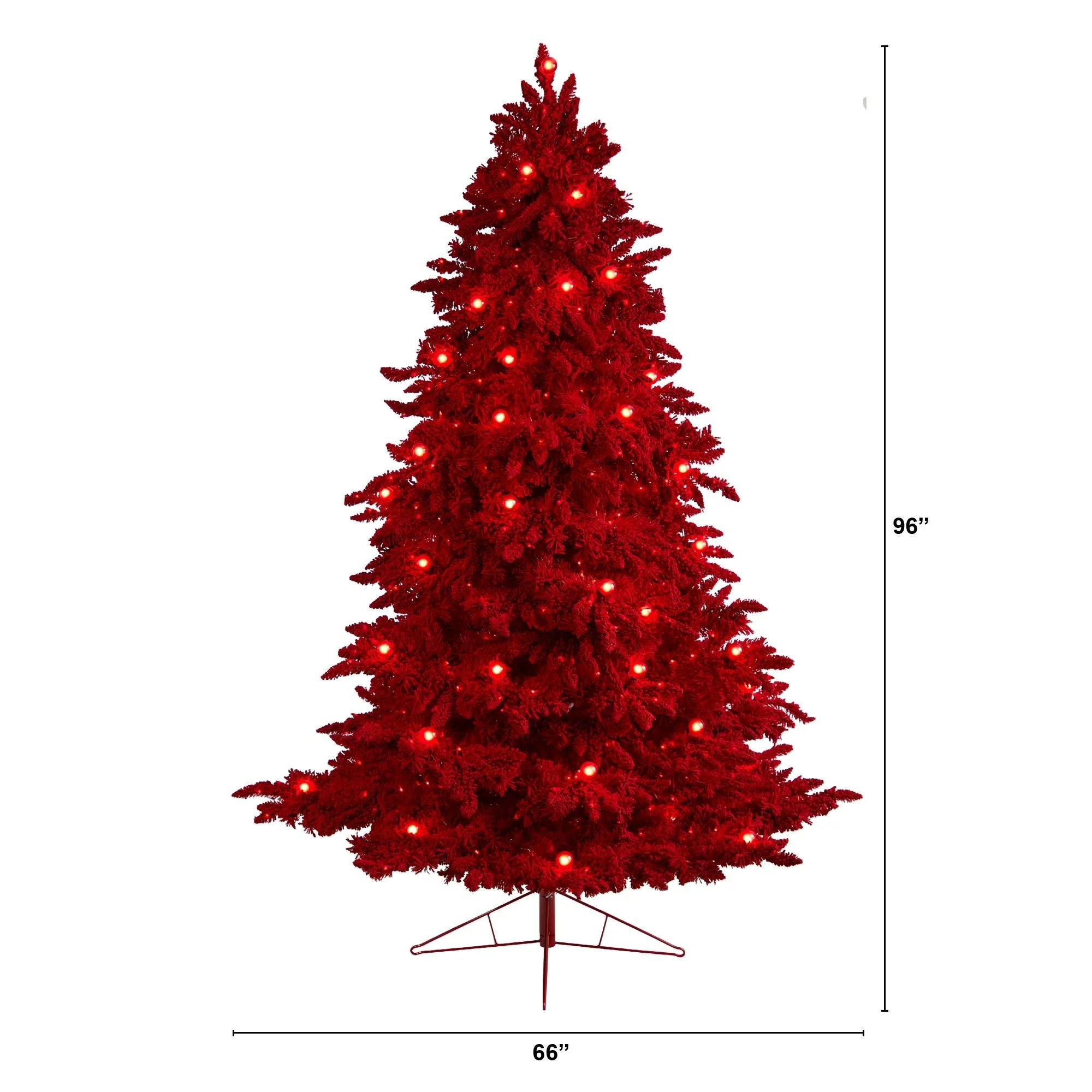 8' Red Flocked Fraser Fir Artificial Christmas Tree - Image 2