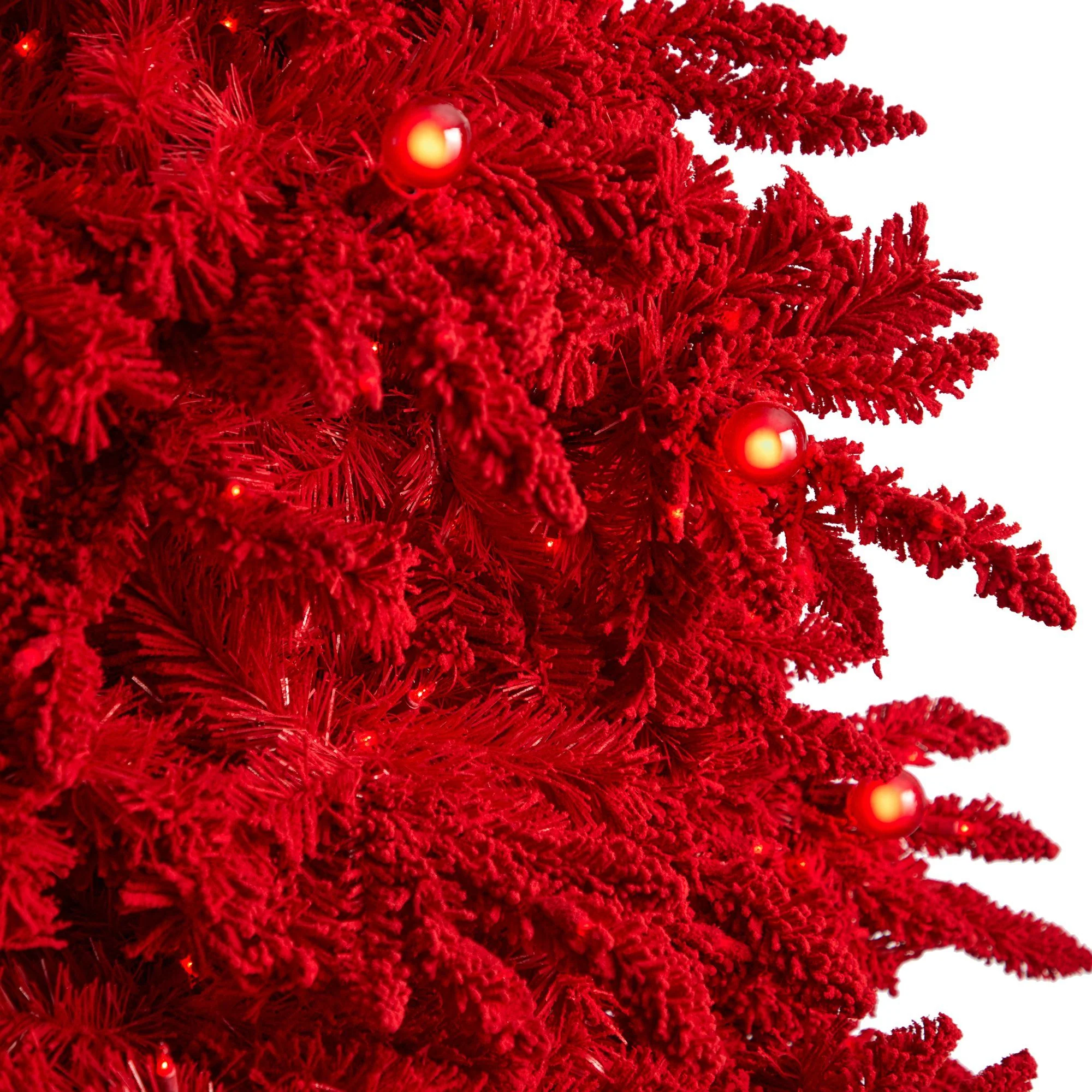 8' Red Flocked Fraser Fir Artificial Christmas Tree - Image 5