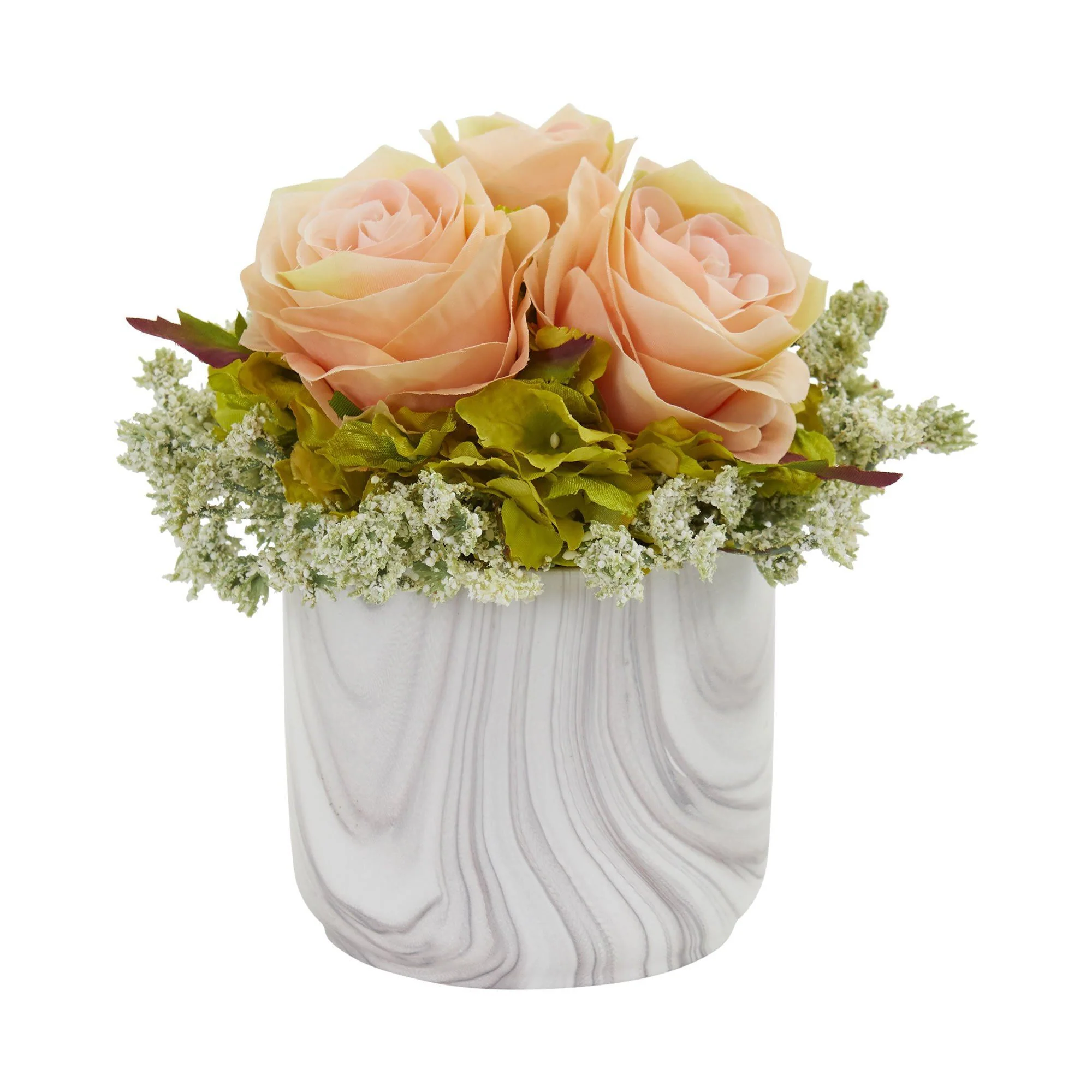 Rose and Hydrangea Artificial Arrangement in Marble Finished Vase - Image 2