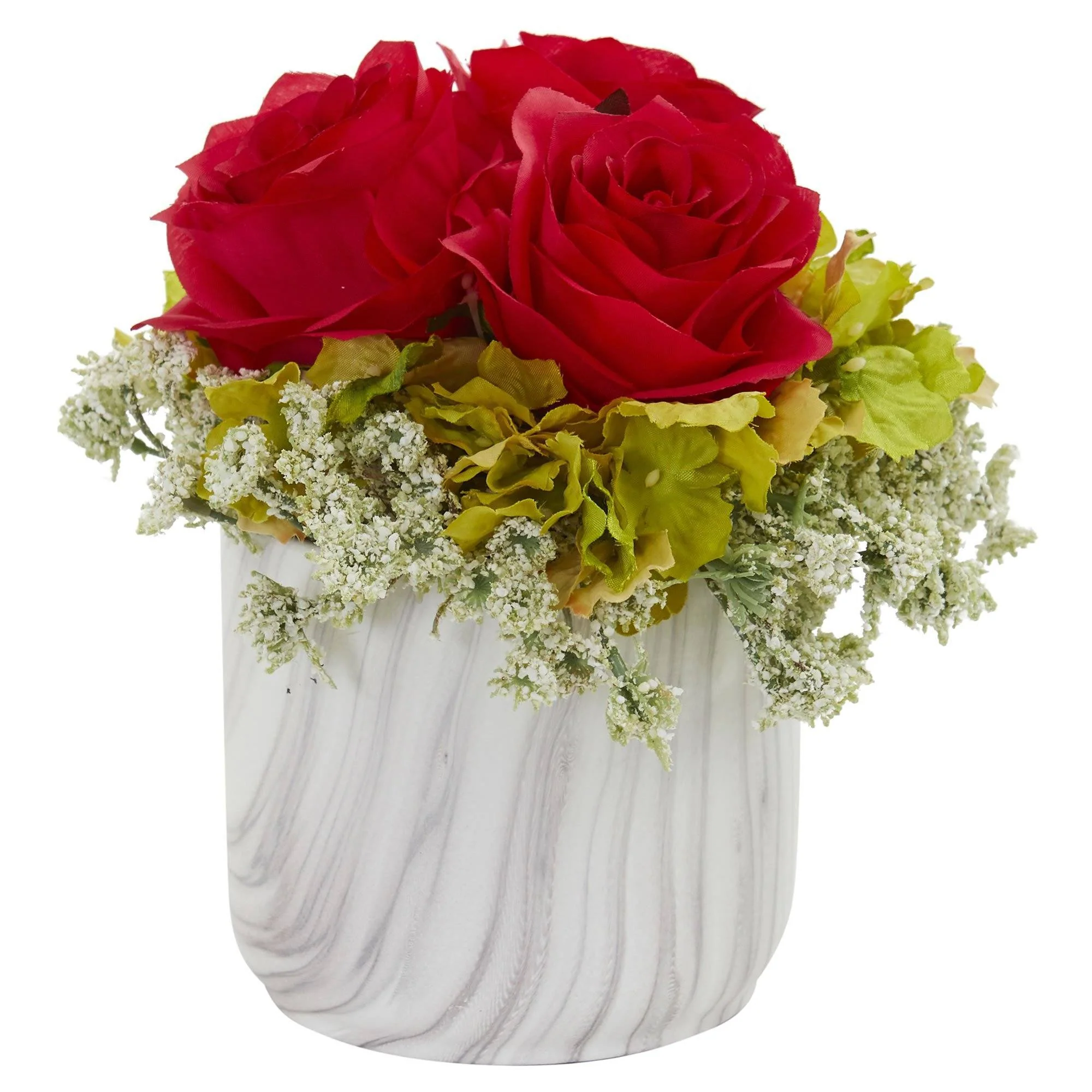 Rose and Hydrangea Artificial Arrangement in Marble Finished Vase - Image 3