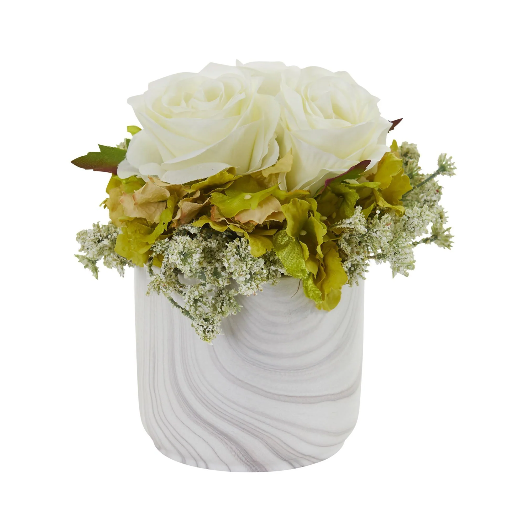 Rose and Hydrangea Artificial Arrangement in Marble Finished Vase - Image 4