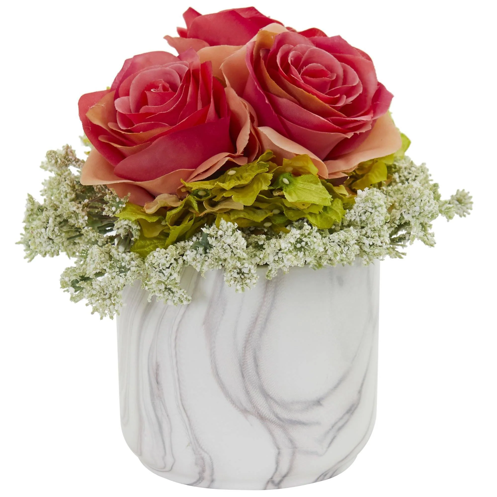 Rose and Hydrangea Artificial Arrangement in Marble Finished Vase - Image 5