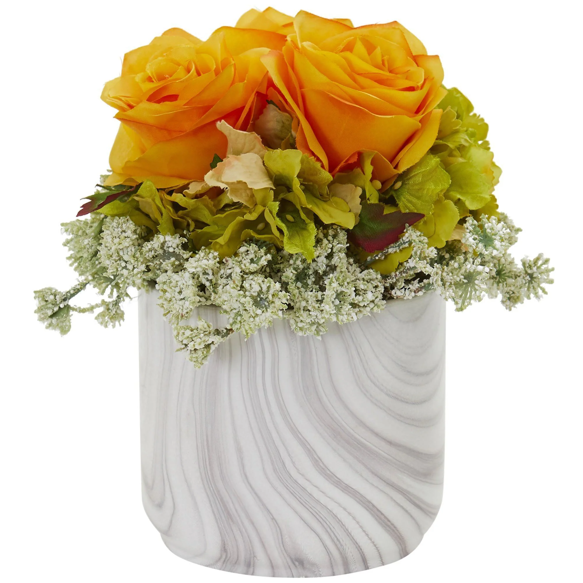 Rose and Hydrangea Artificial Arrangement in Marble Finished Vase - Image 7