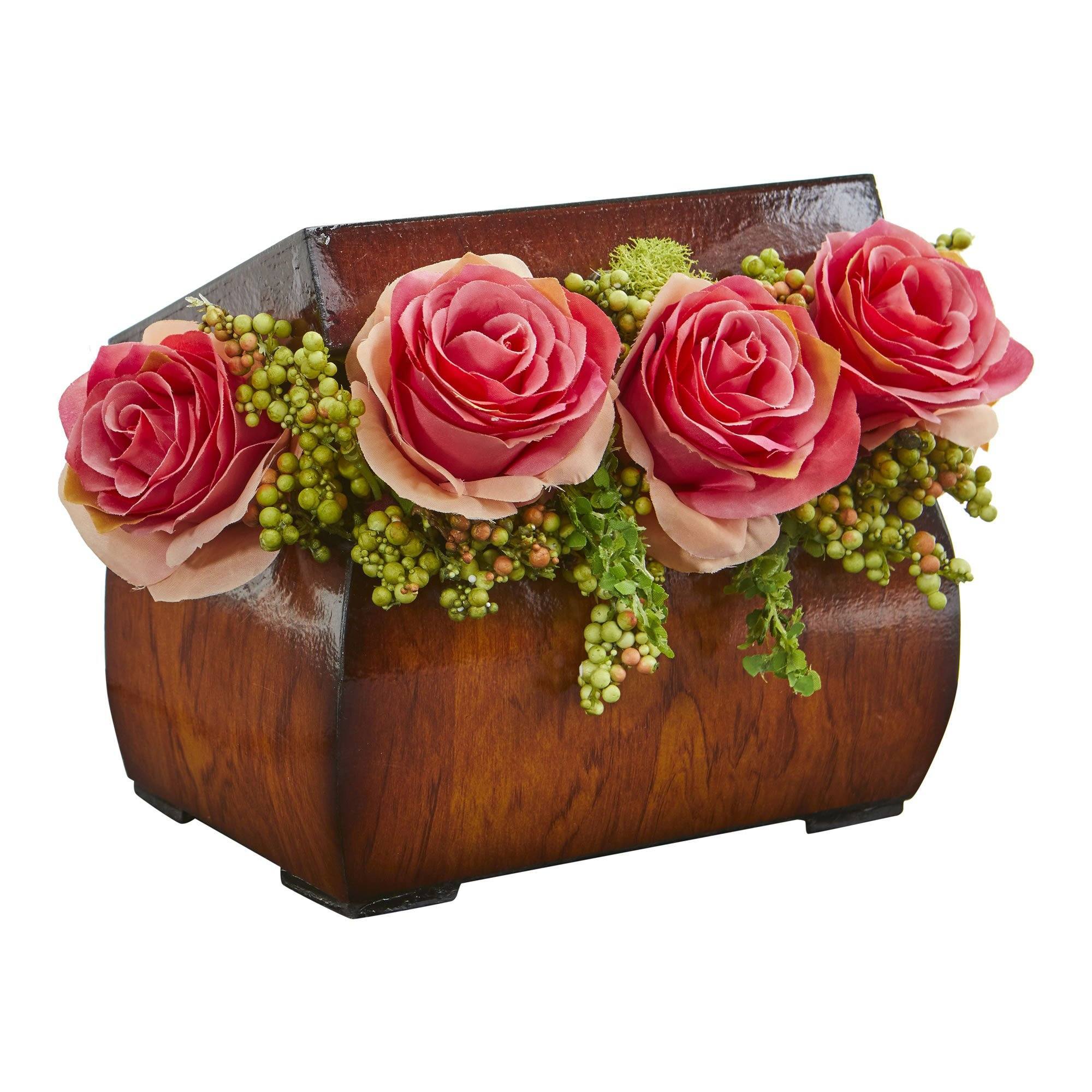 Roses Artificial Arrangement in Decorative Chest - Image 3